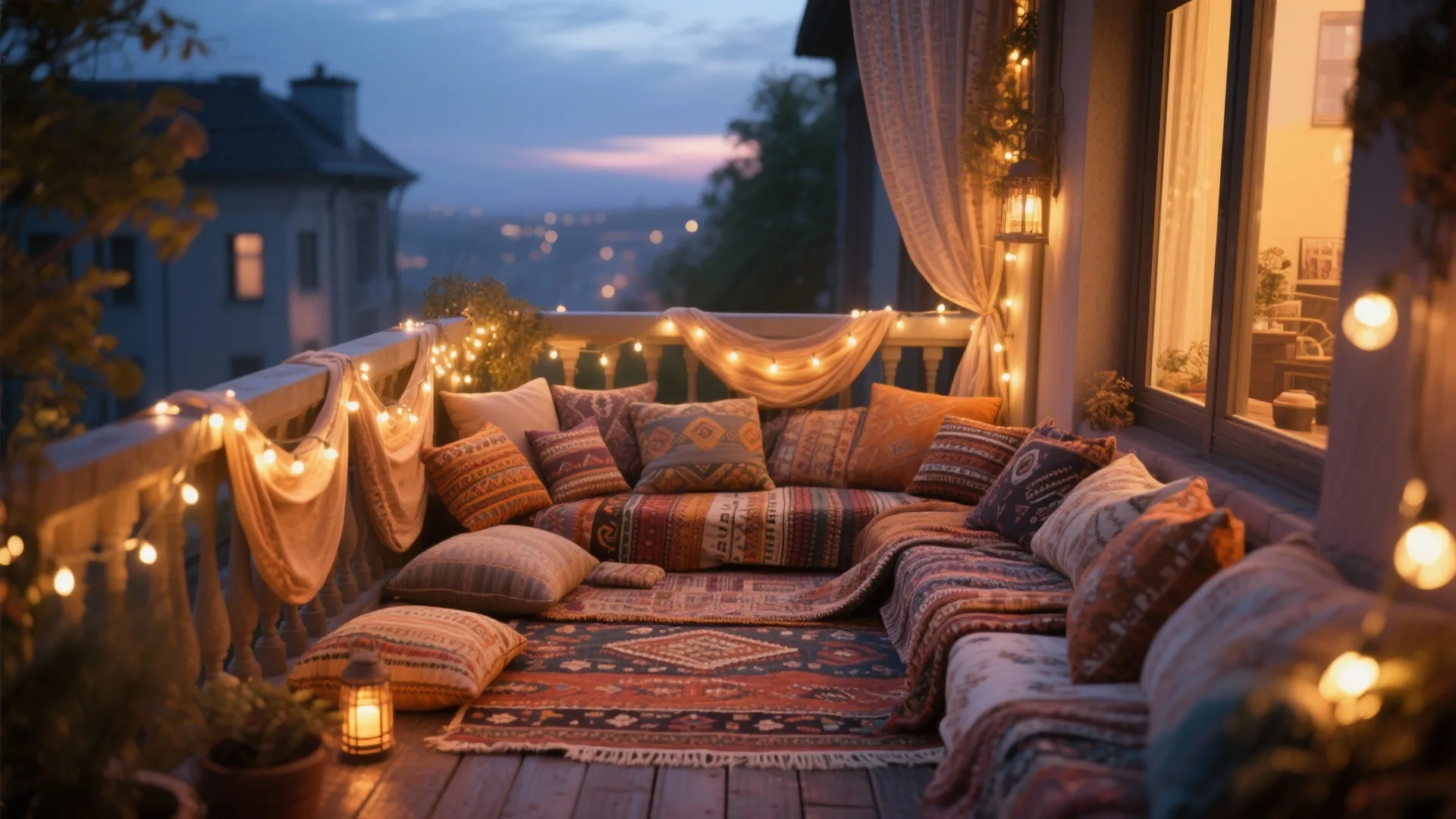 String lights with layered textiles