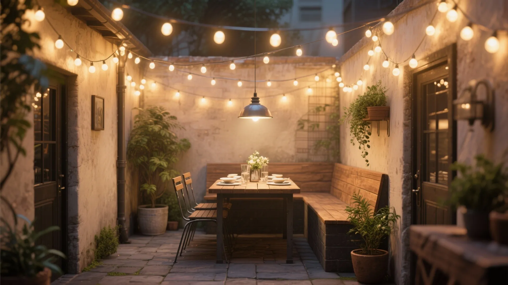 4. String lights and pendant fixtures for ambiance