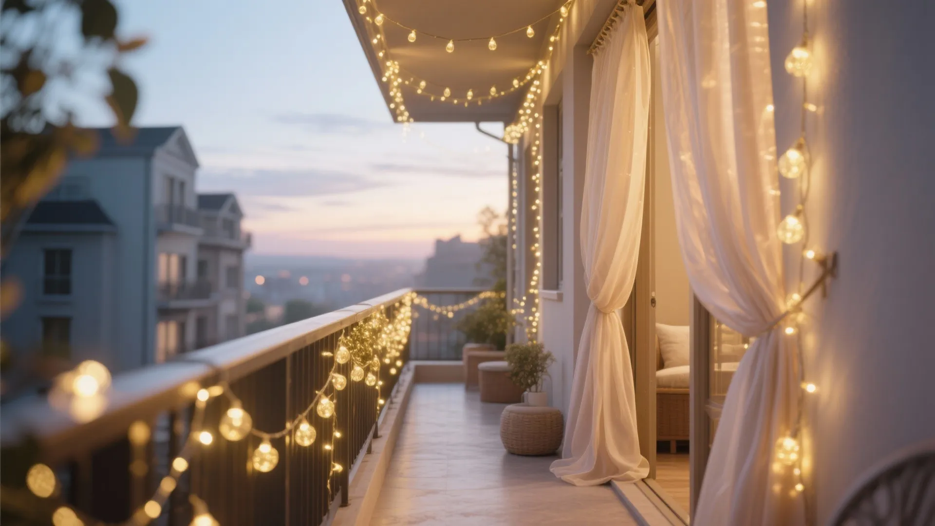 String Lights with Fabric Drapes