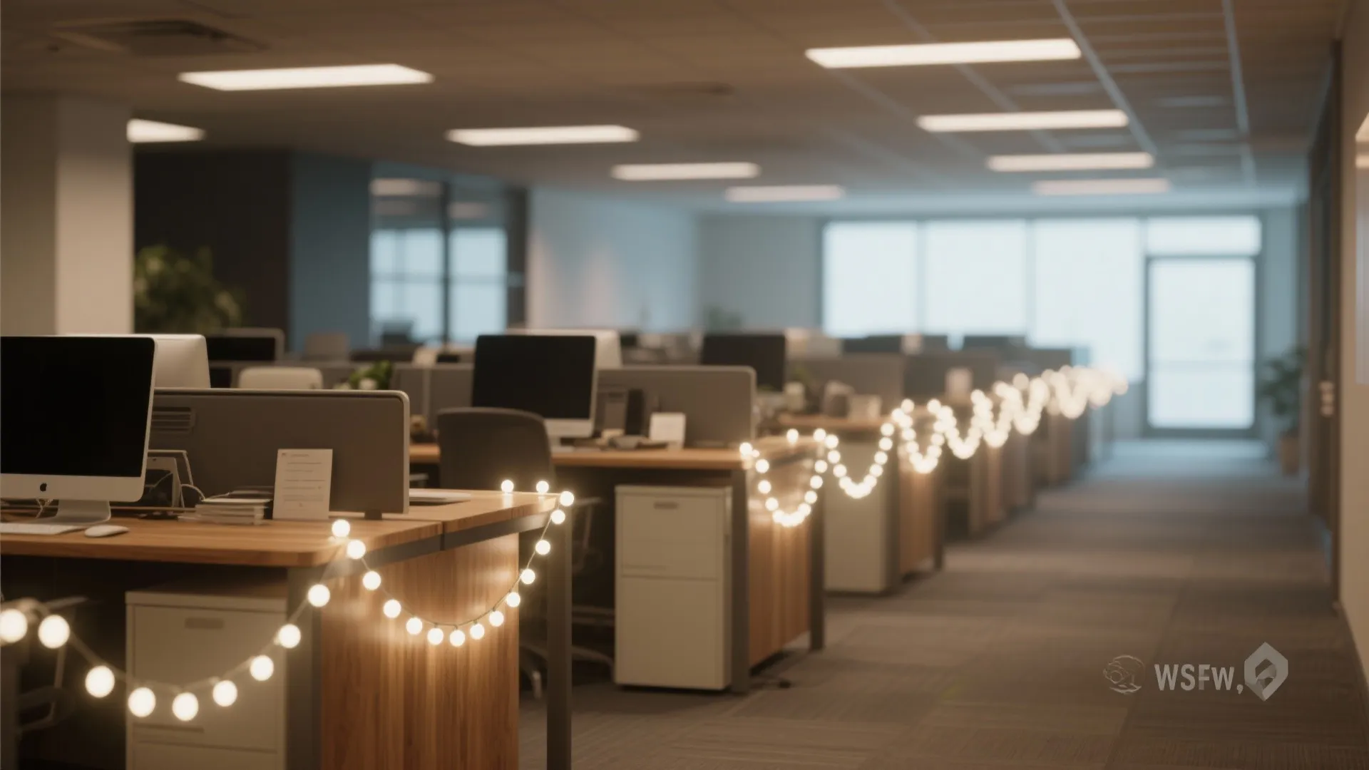 2. String Lights Along Workstations