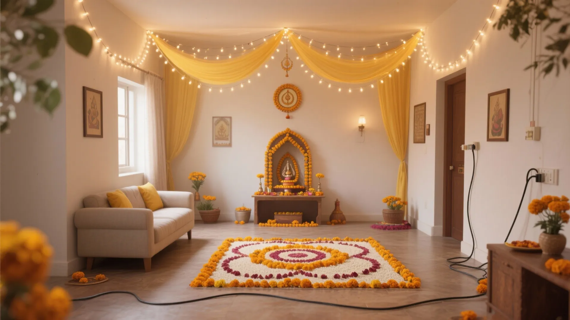 4) String-Light Canopy and Rangoli Zoning