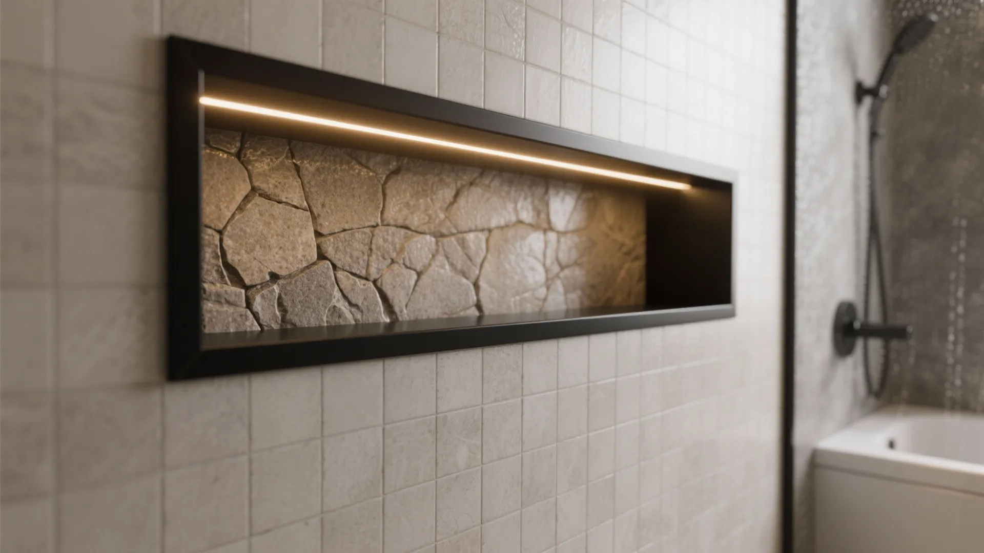 5. Black-accent strip lighting in niches and ledges
