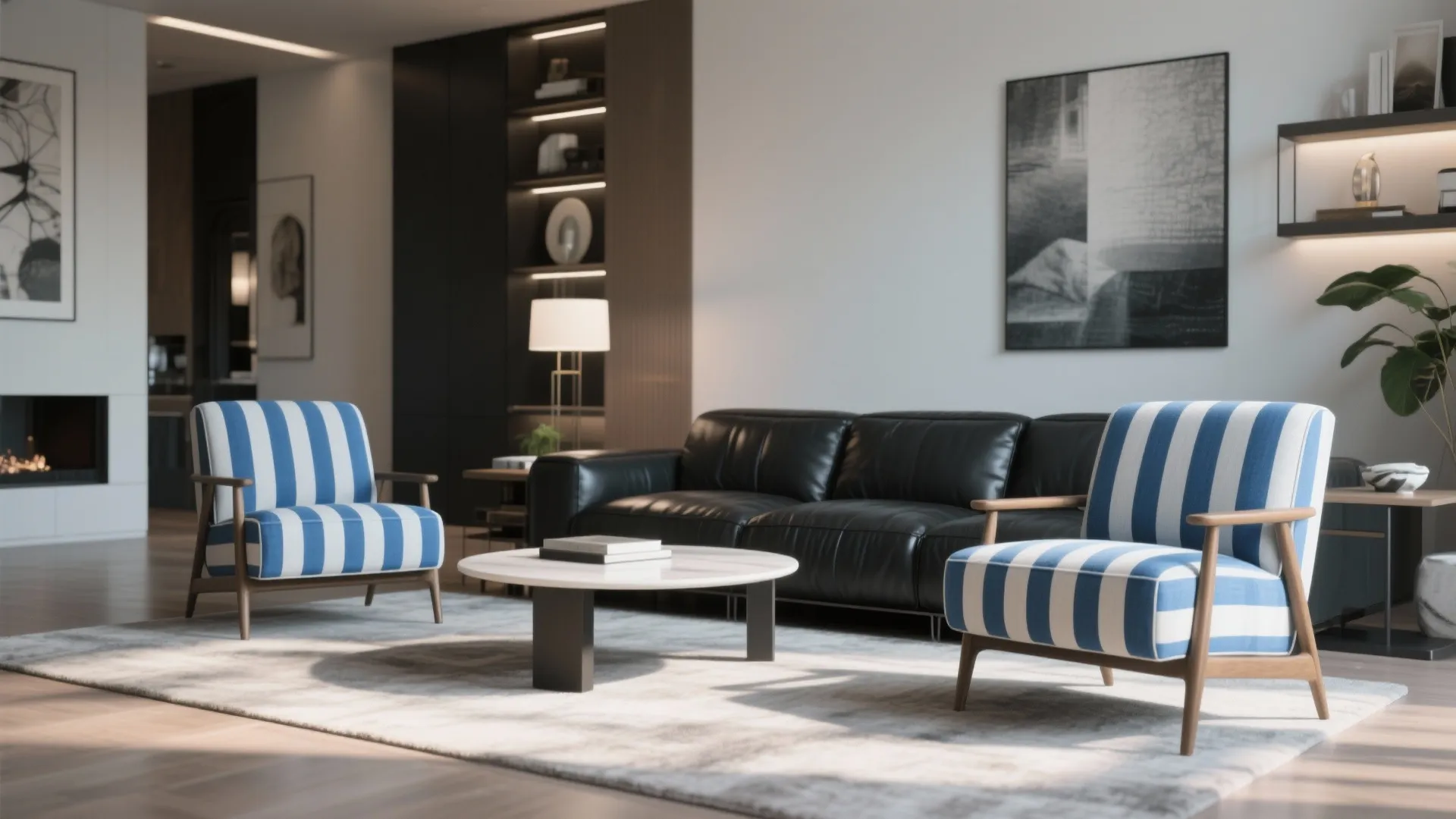 9. Blue and White Striped Accent Chairs