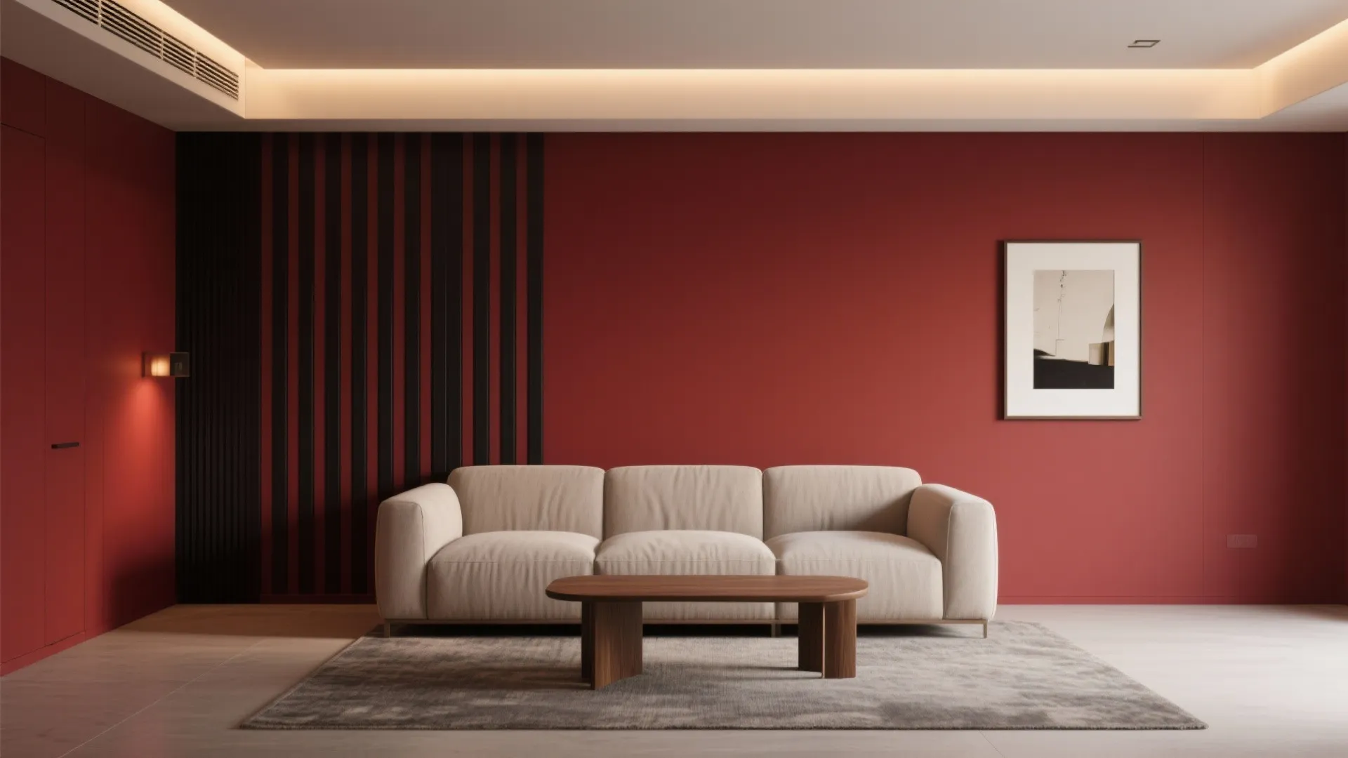 Red-Black Accent Wall with Textured Stripes