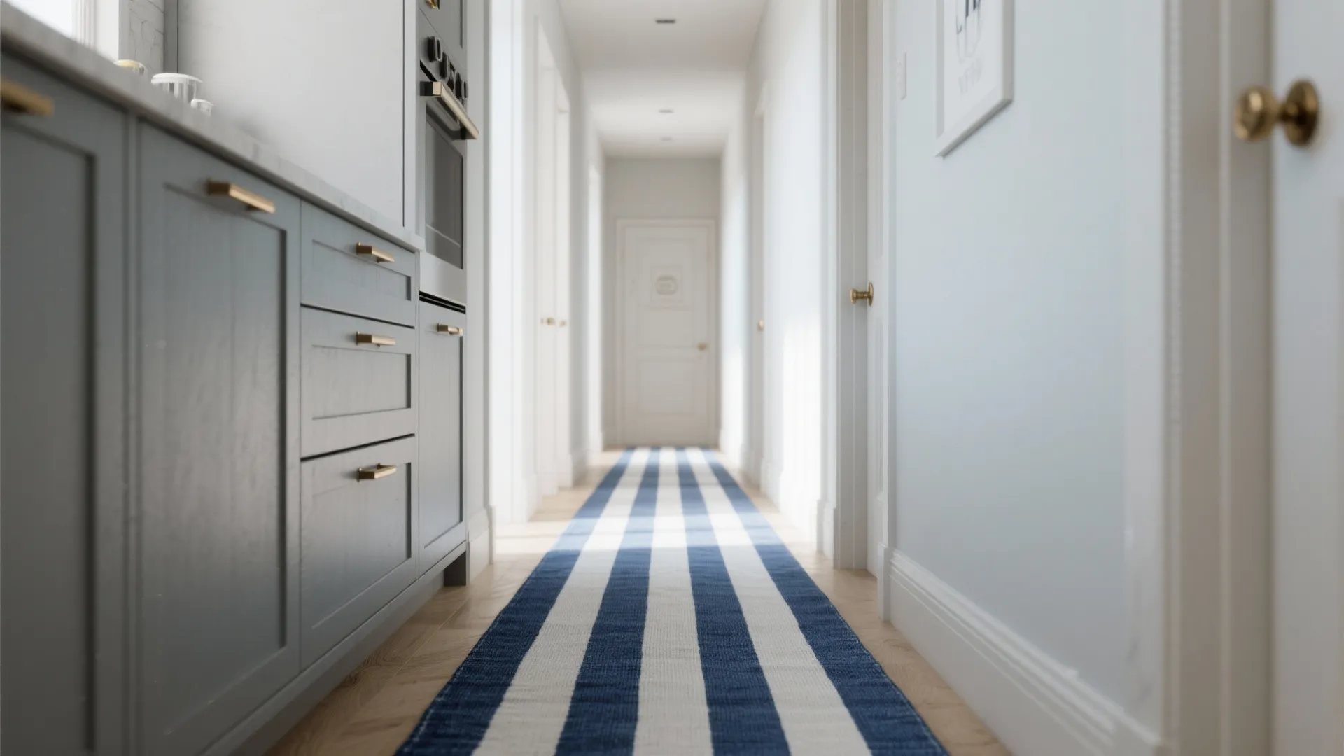 2. Striped Blue Runner to Lengthen the Space
