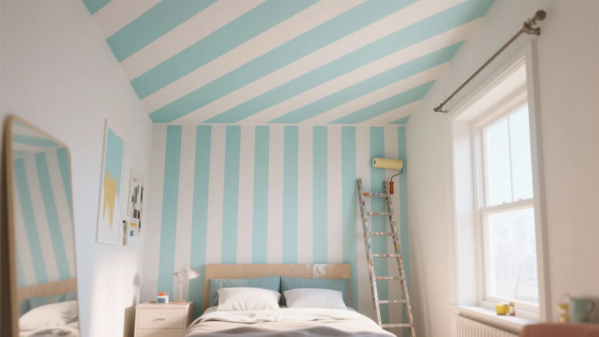 3. Striped Ceiling for Unexpected Height