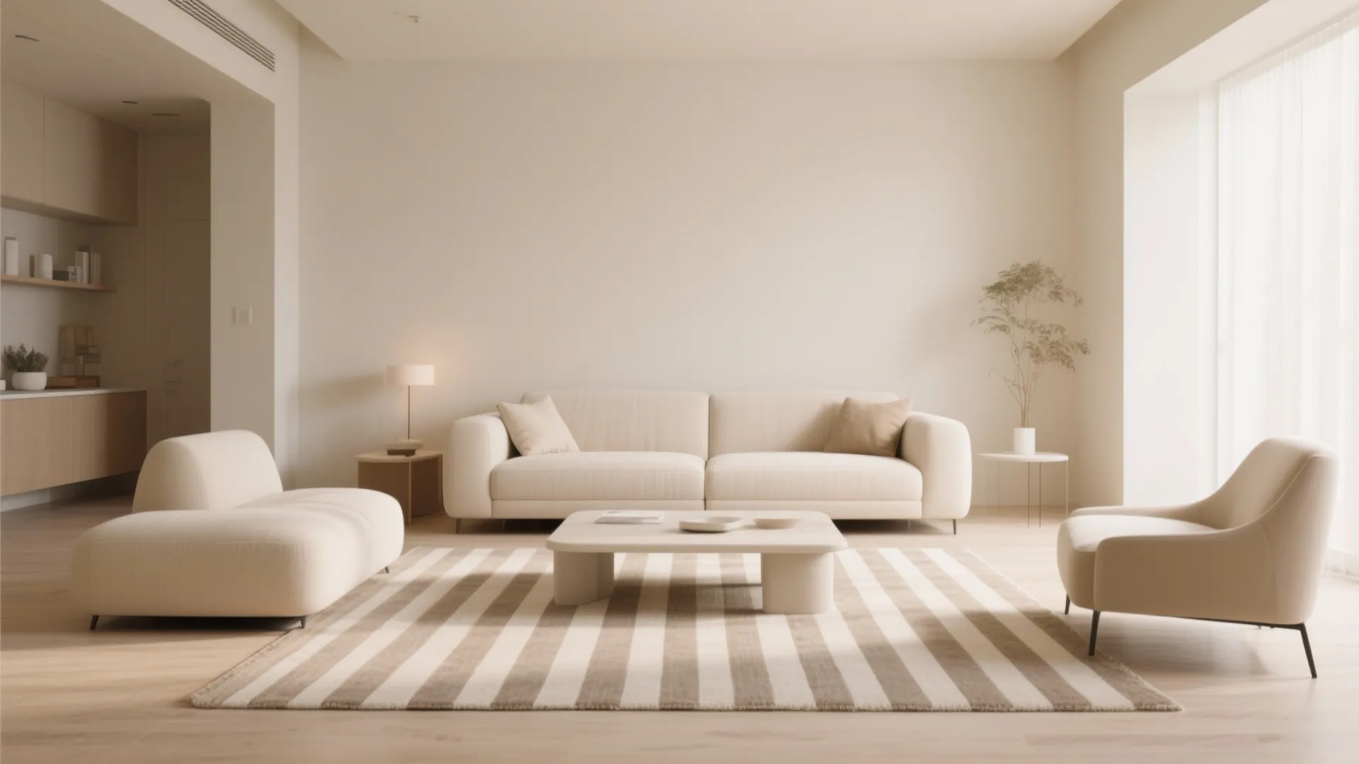 9. Beige and Cream Striped Rugs
