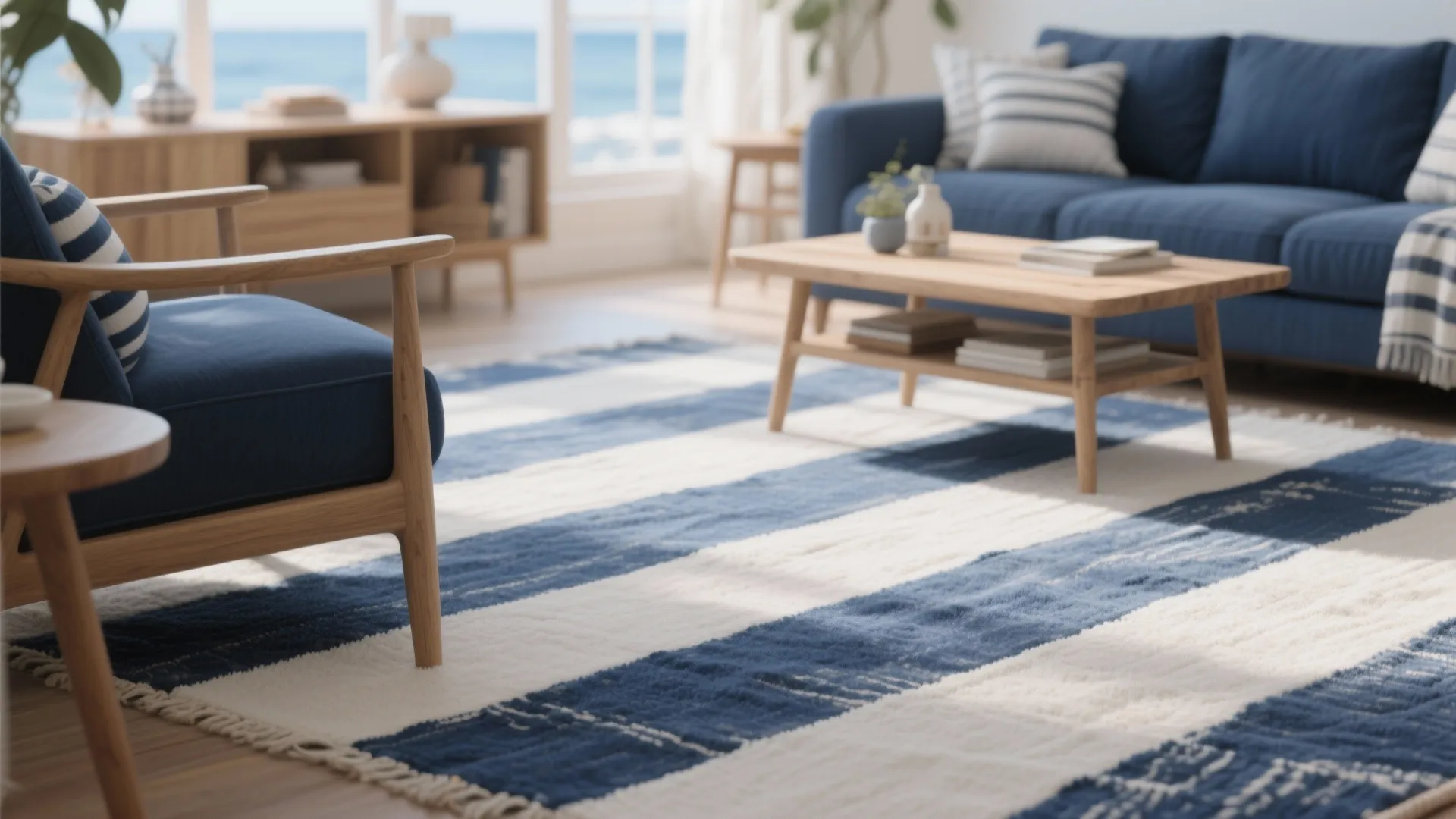 1. Blue-and-White Striped Accents