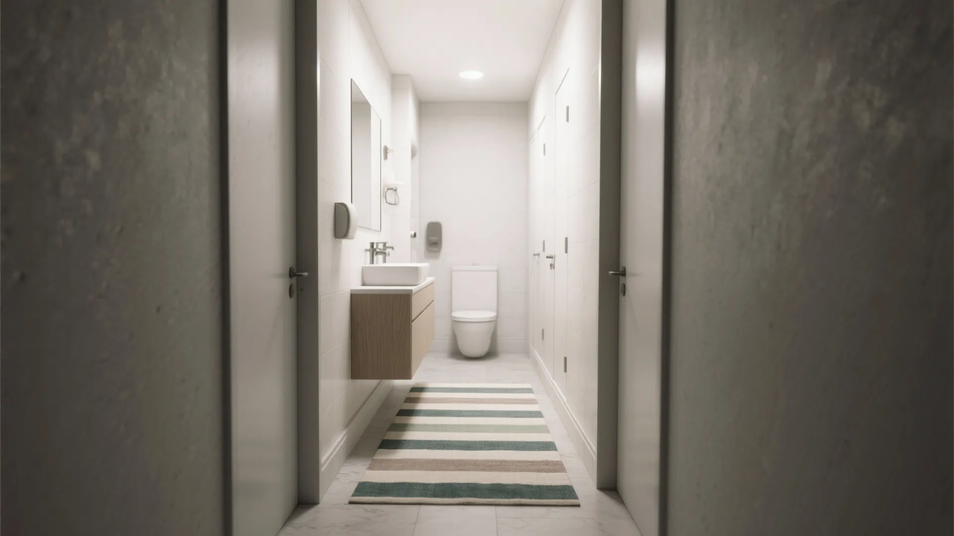 4. Use stripes to widen narrow baths