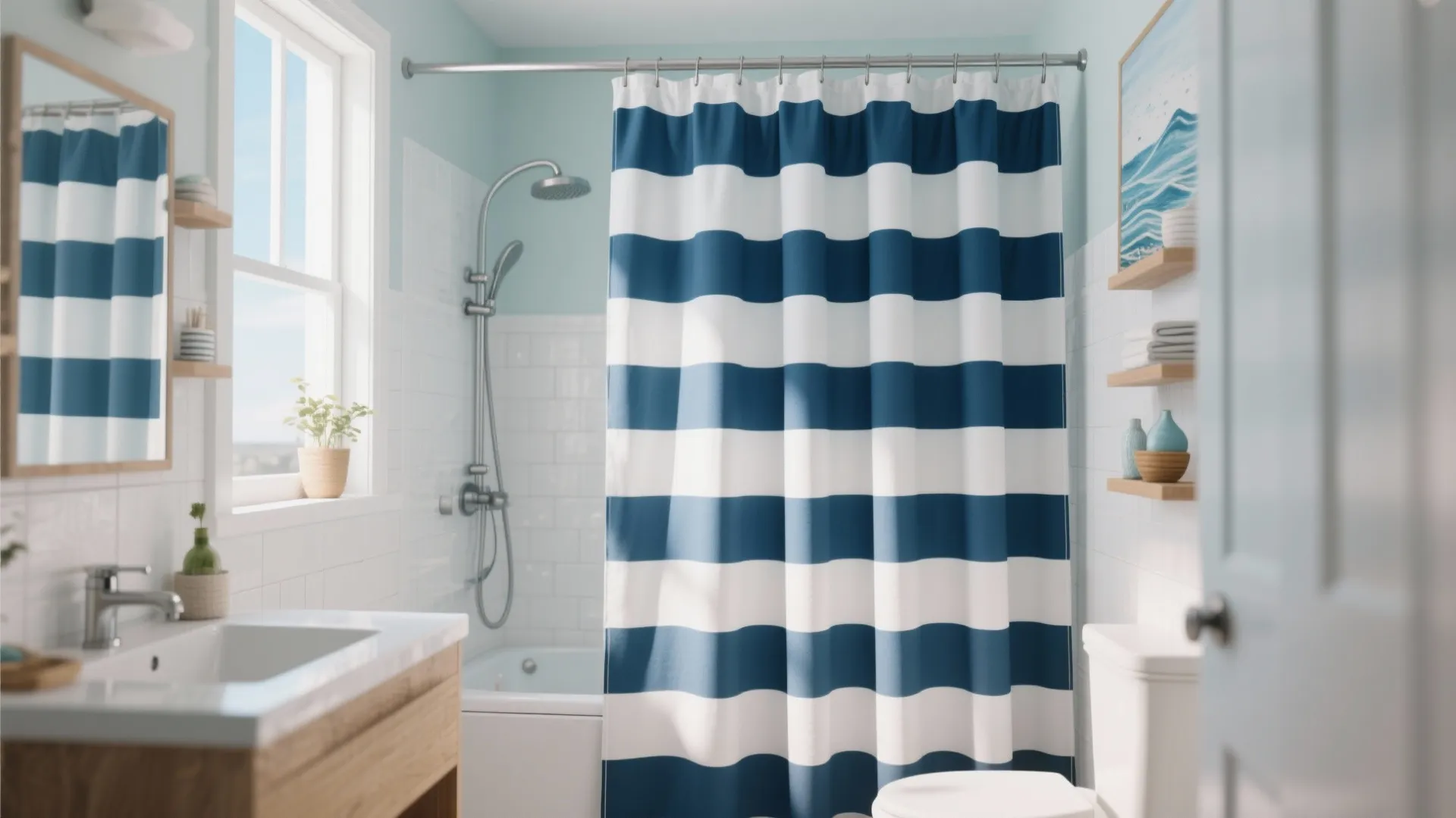 5. Striped Shower Curtains