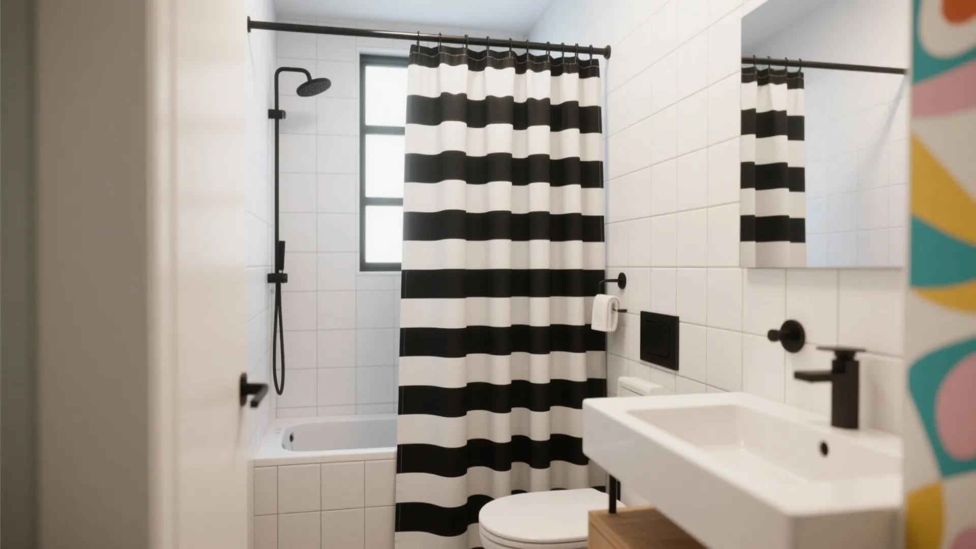 2. Bold Striped Shower Curtain