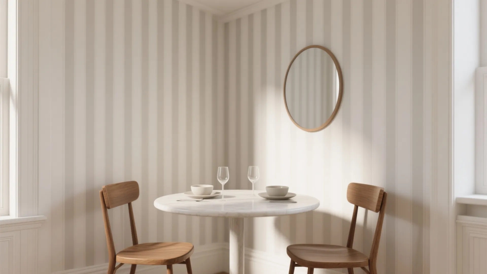 Vertical Stripes and Fine Patterns: Taller, Brighter Dining Nooks