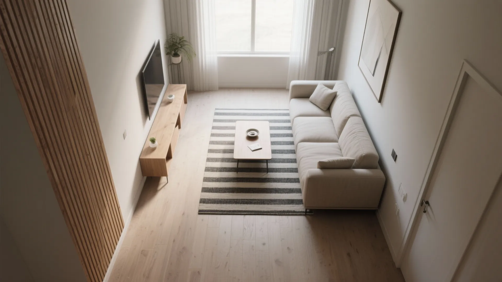 Stretch a narrow living room with subtle stripes