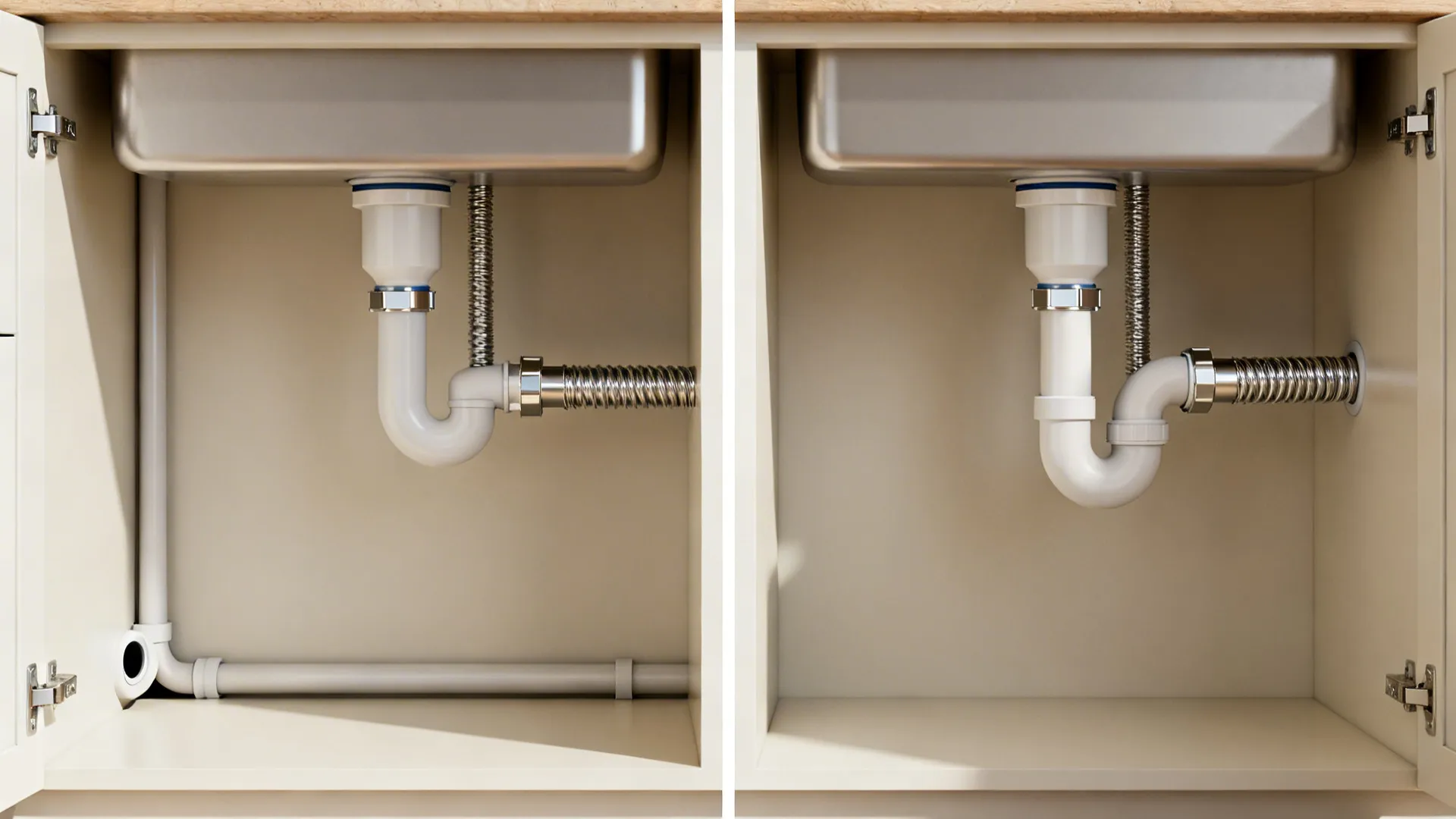 Split view comparing a low off-center stub-out to a centered, correctly elevated stub-out.