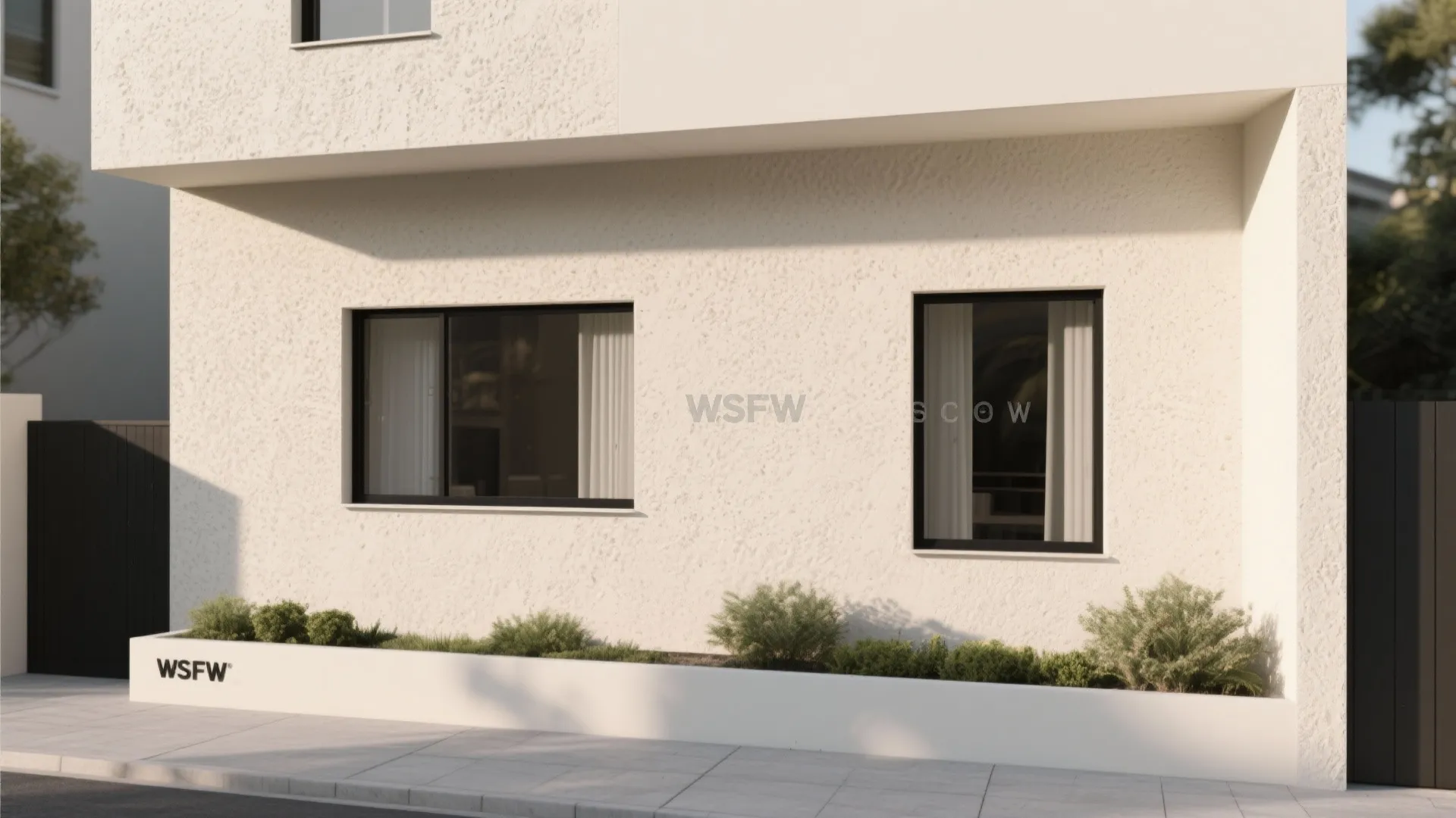 Micro-textured stucco with subtle shadow lines