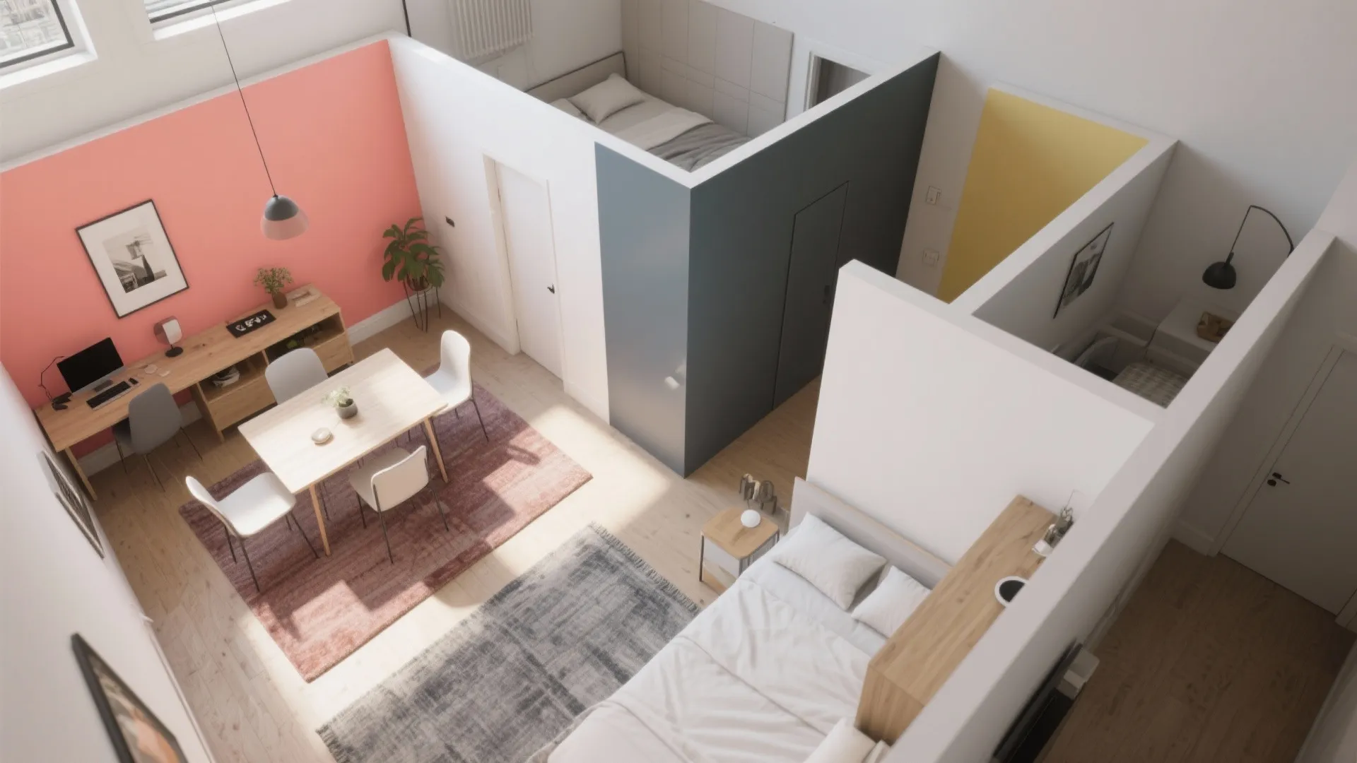 Colour Blocking to Define Zones in Studio Flats