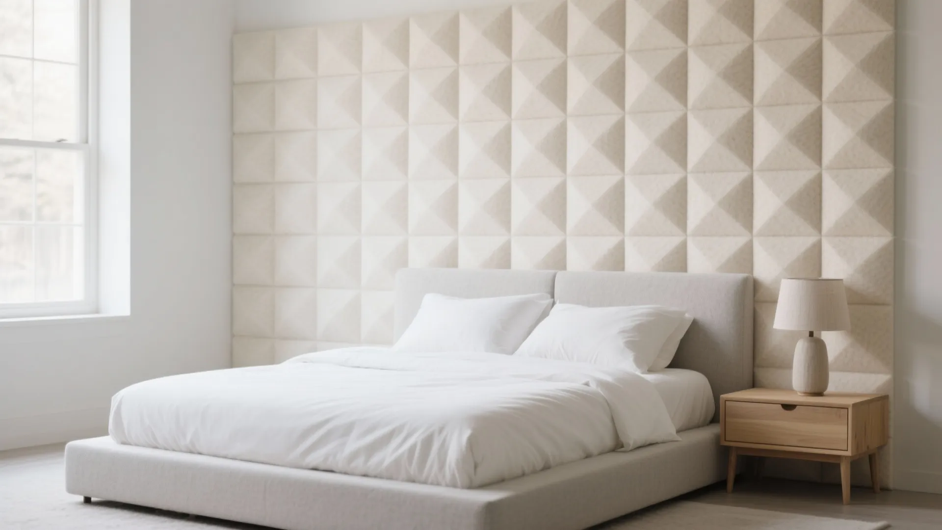 Acoustic comfort in a studio: 3D felt panels as a headboard wall