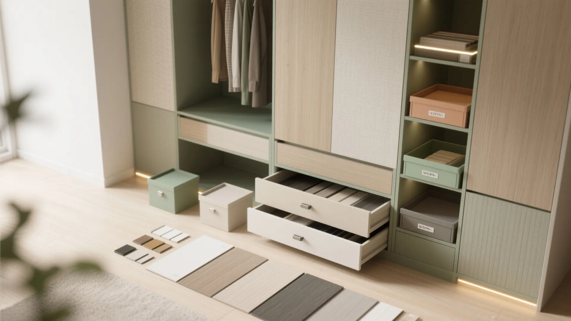 Hybrid Open–Closed Wall Wardrobe with Integrated Desk