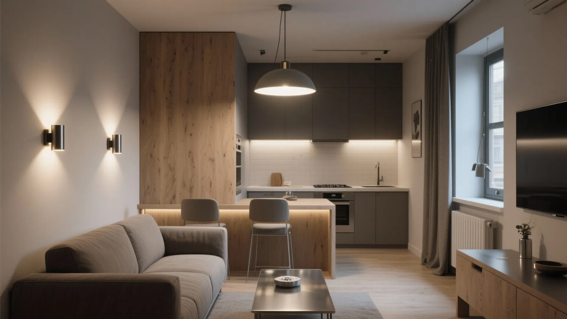 5. Layered lighting in studio apartments