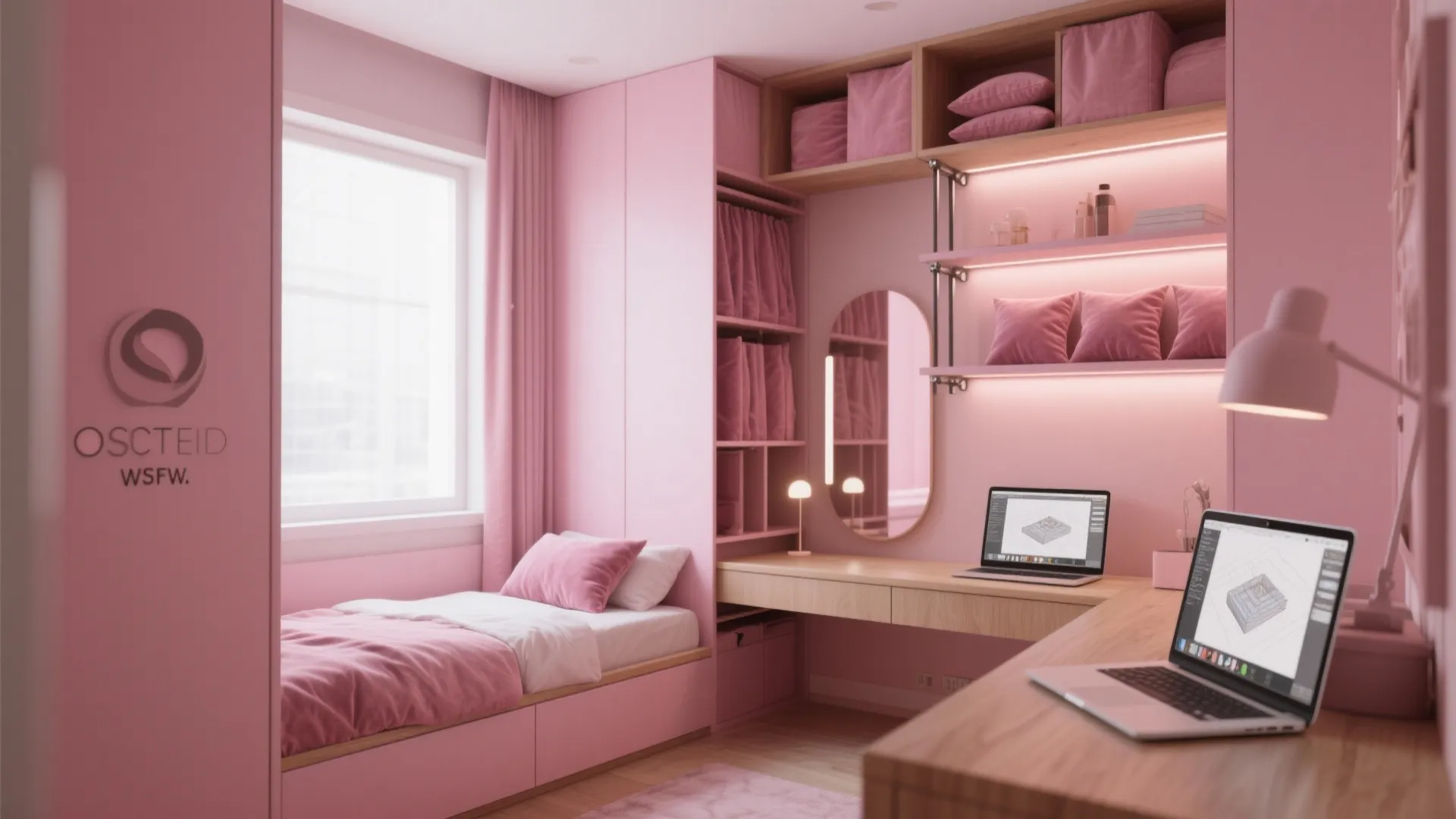 5. Multi-functional pink studio layout