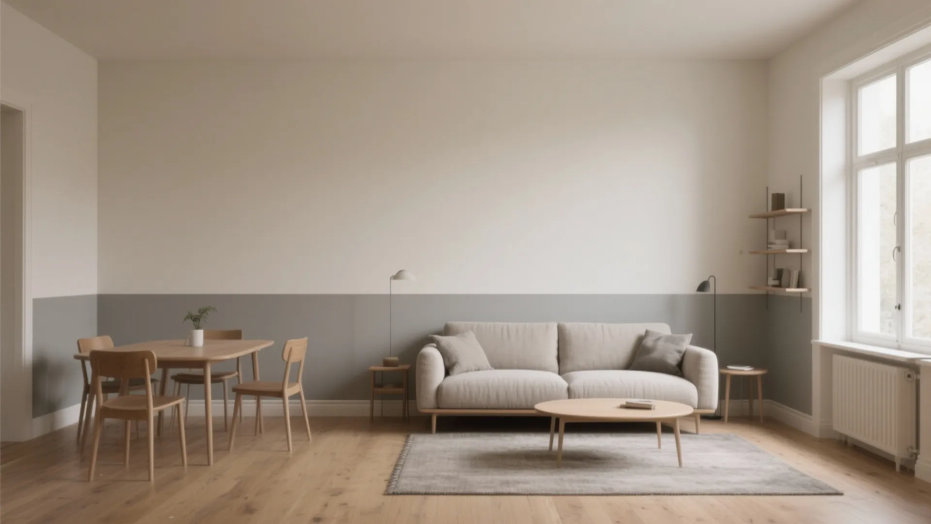Minimal Two-Tone Walls in a Studio Living Room