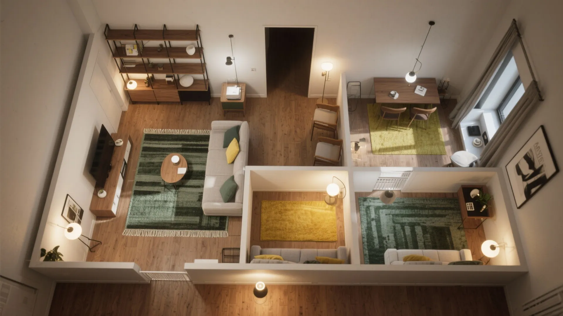 3. Create Zones with Rugs and Light