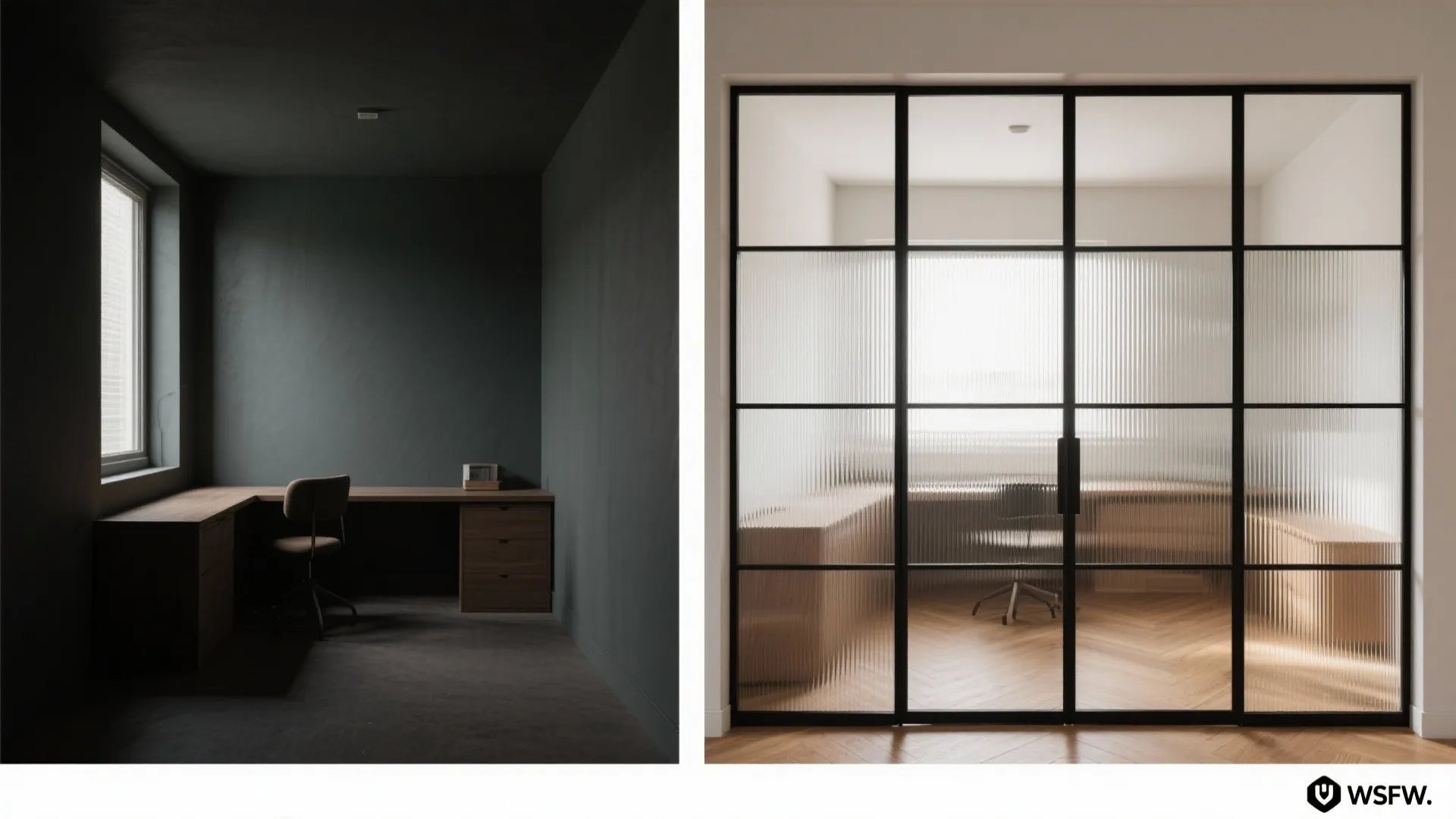 Glass partitions for light, privacy, and flow