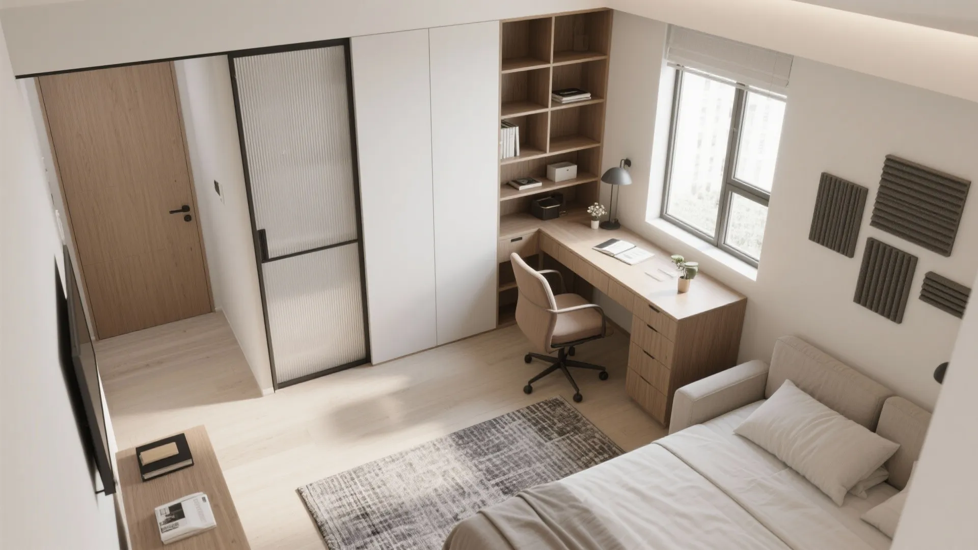 Flexible Study-Guest Room with Sliding Partition