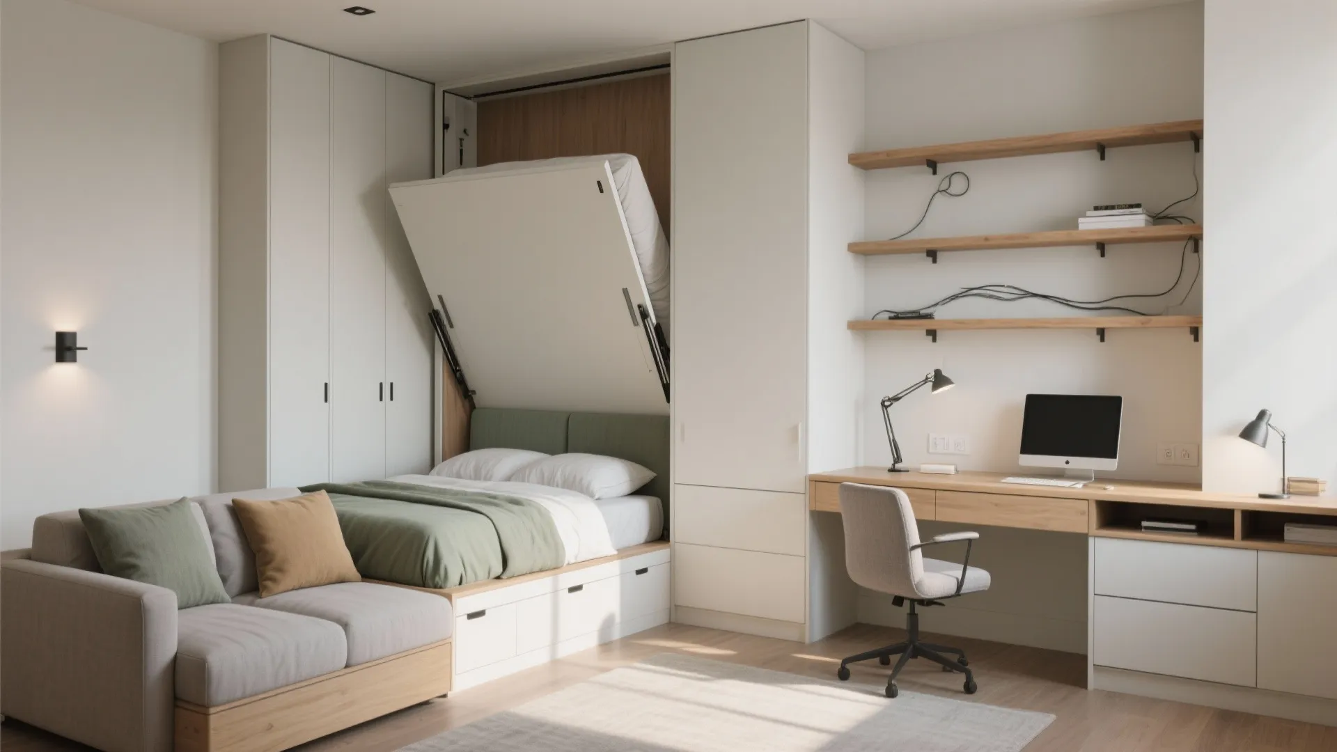 Multipurpose study/guest room with a wall bed
