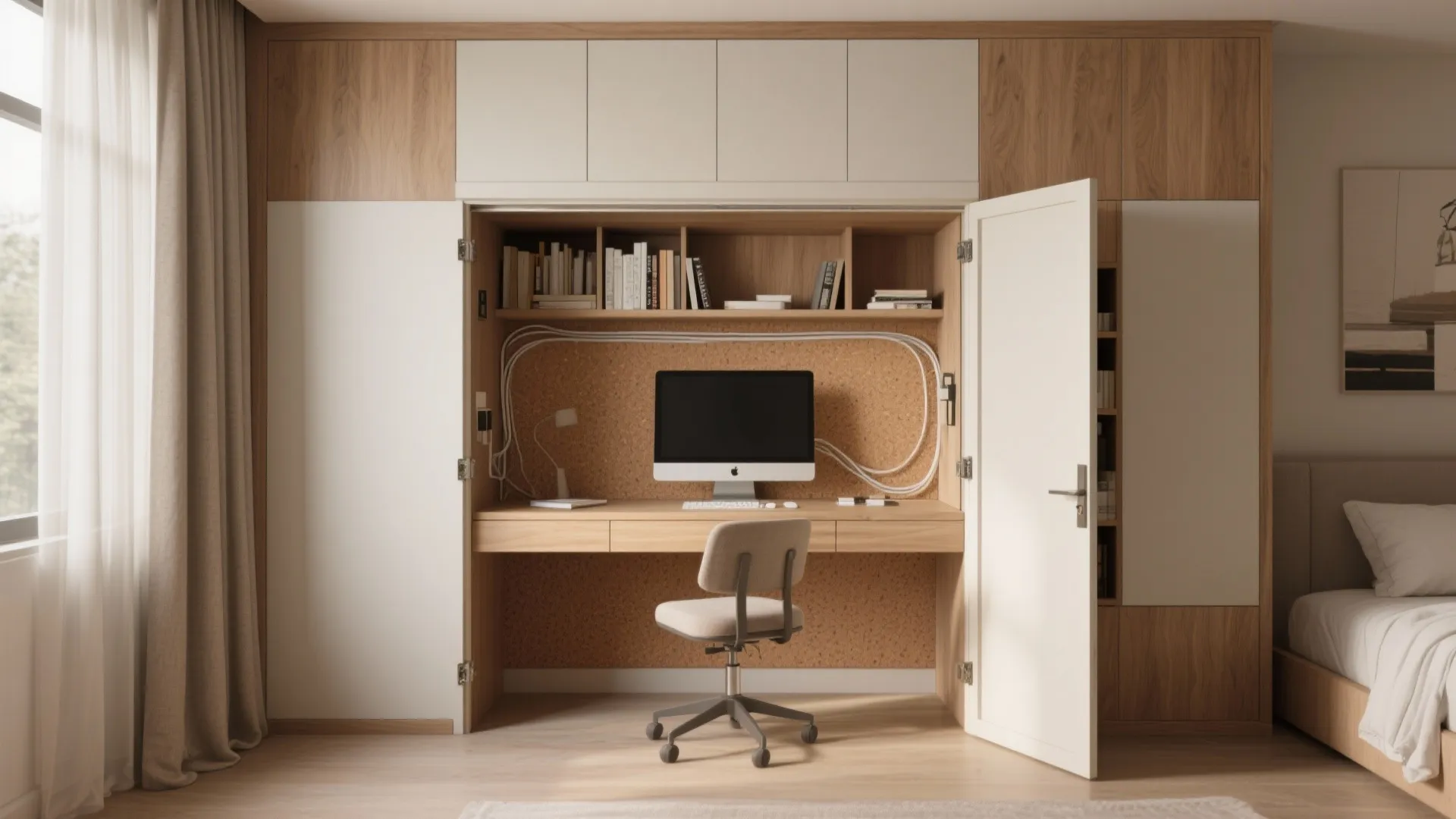 A quiet study nook that disappears when you’re off-duty