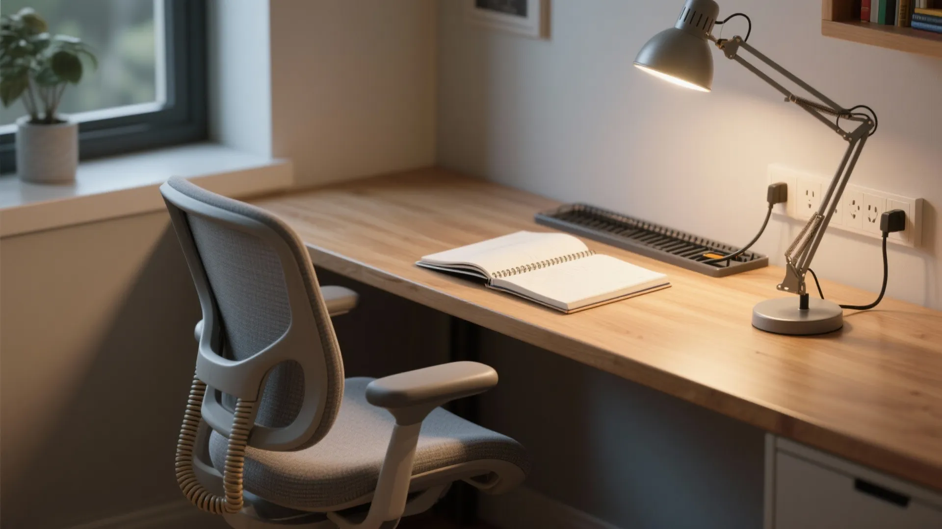 Study nook: ergonomics and focus-first lighting