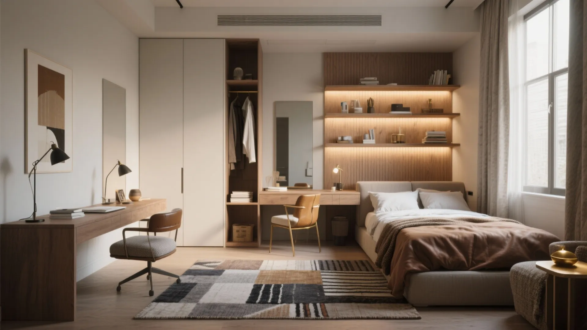 5. Mix of study and sleep zones (furniture that pulls double duty)