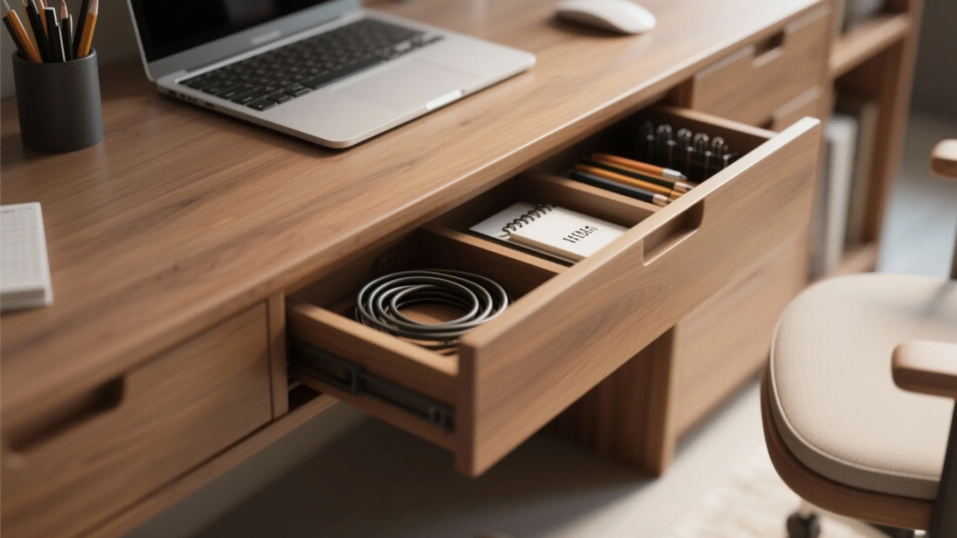 Study Table with Built-in Storage Drawers