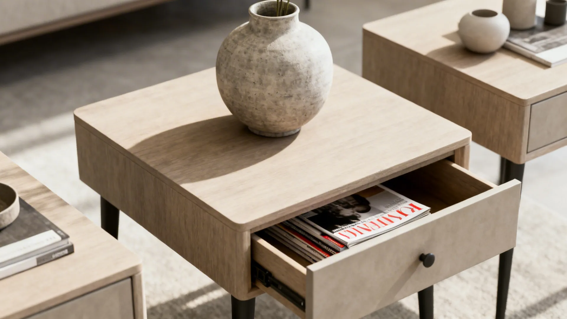 Styling a three-piece table set with a single vase and minimal accessories to avoid clutter