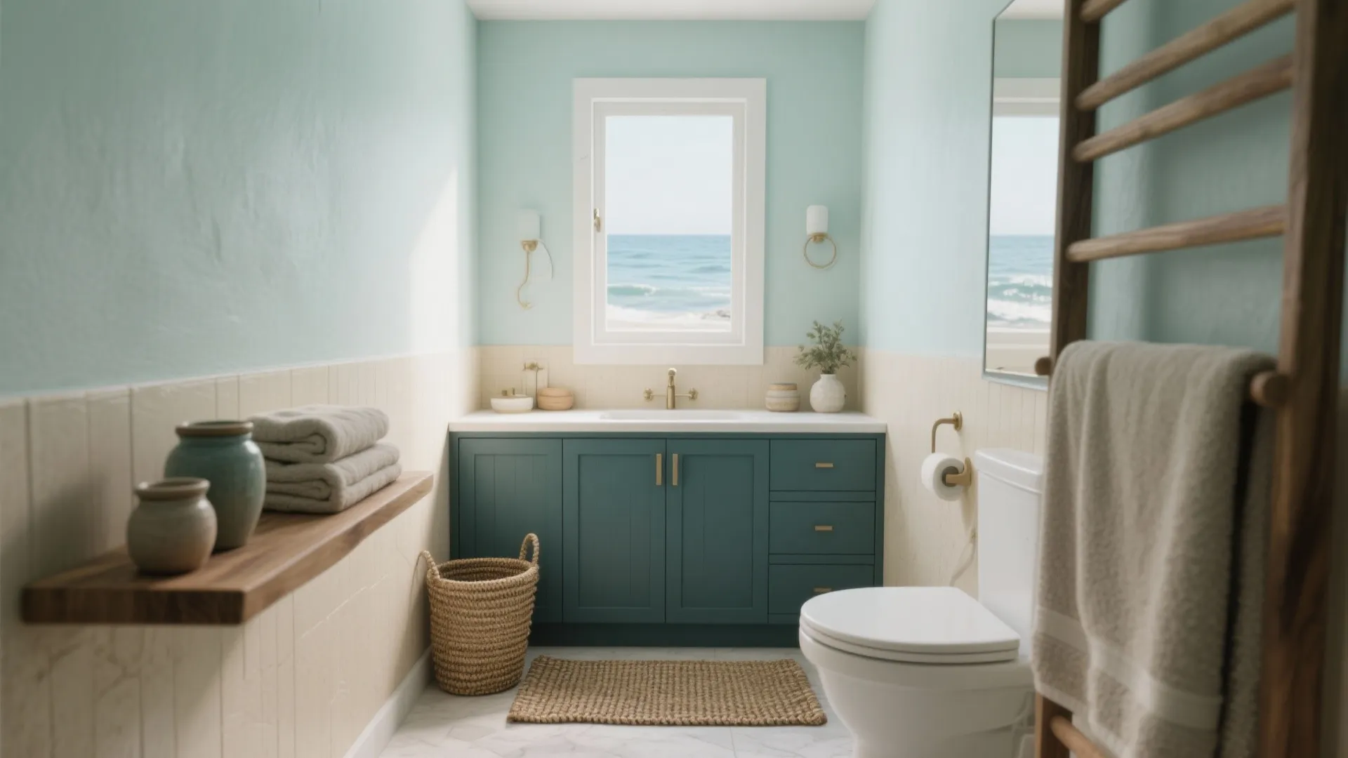 1) Subtle sea palette and layered textures