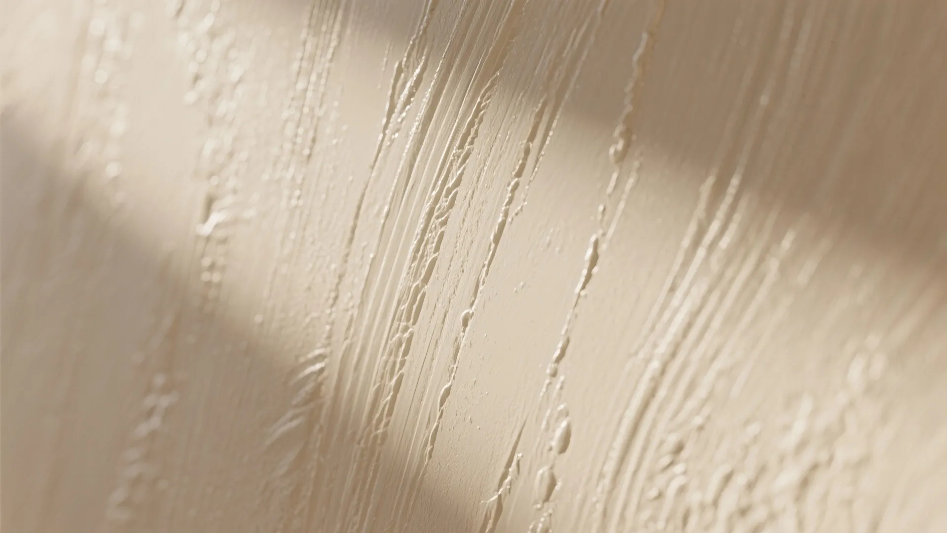 Close up view of textured beige wall paint with visible brush strokes and soft lighting