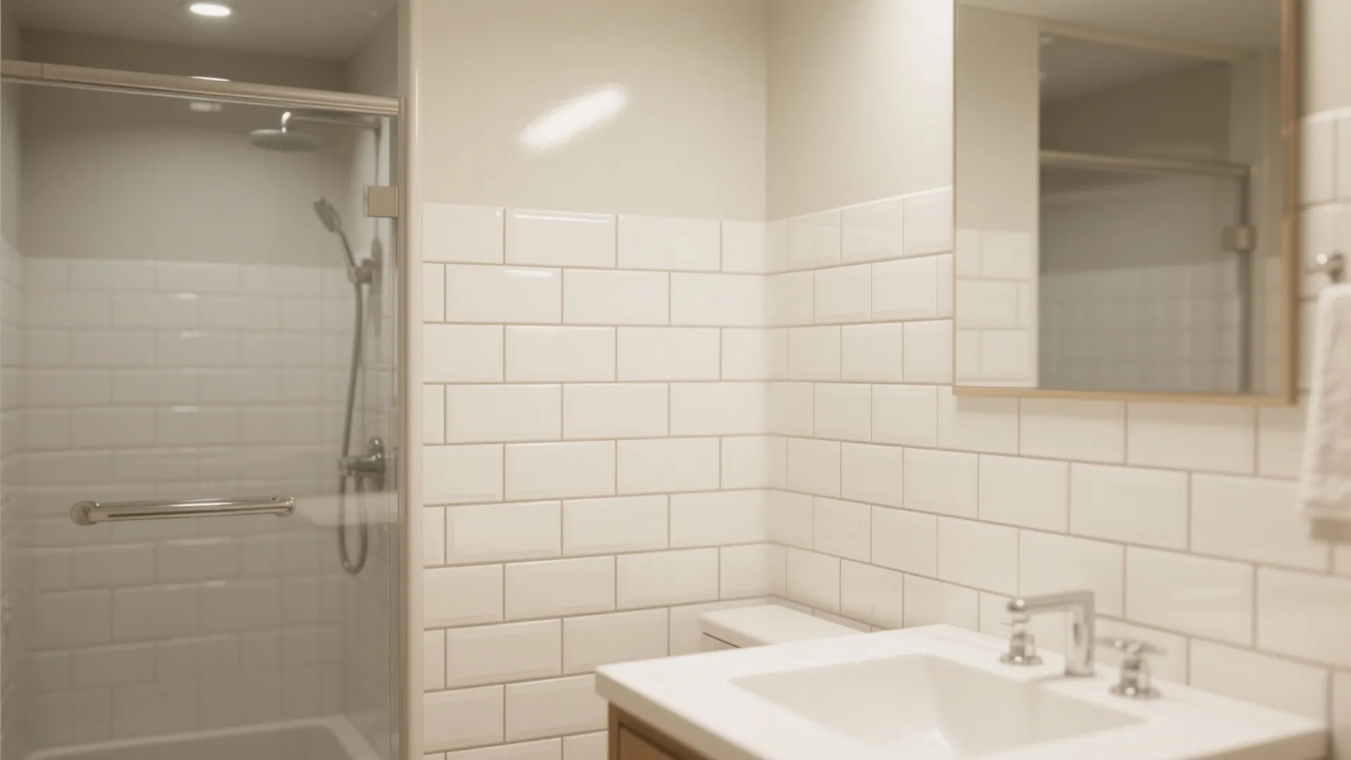 1) Minimalist white subway tile with mindful grout width