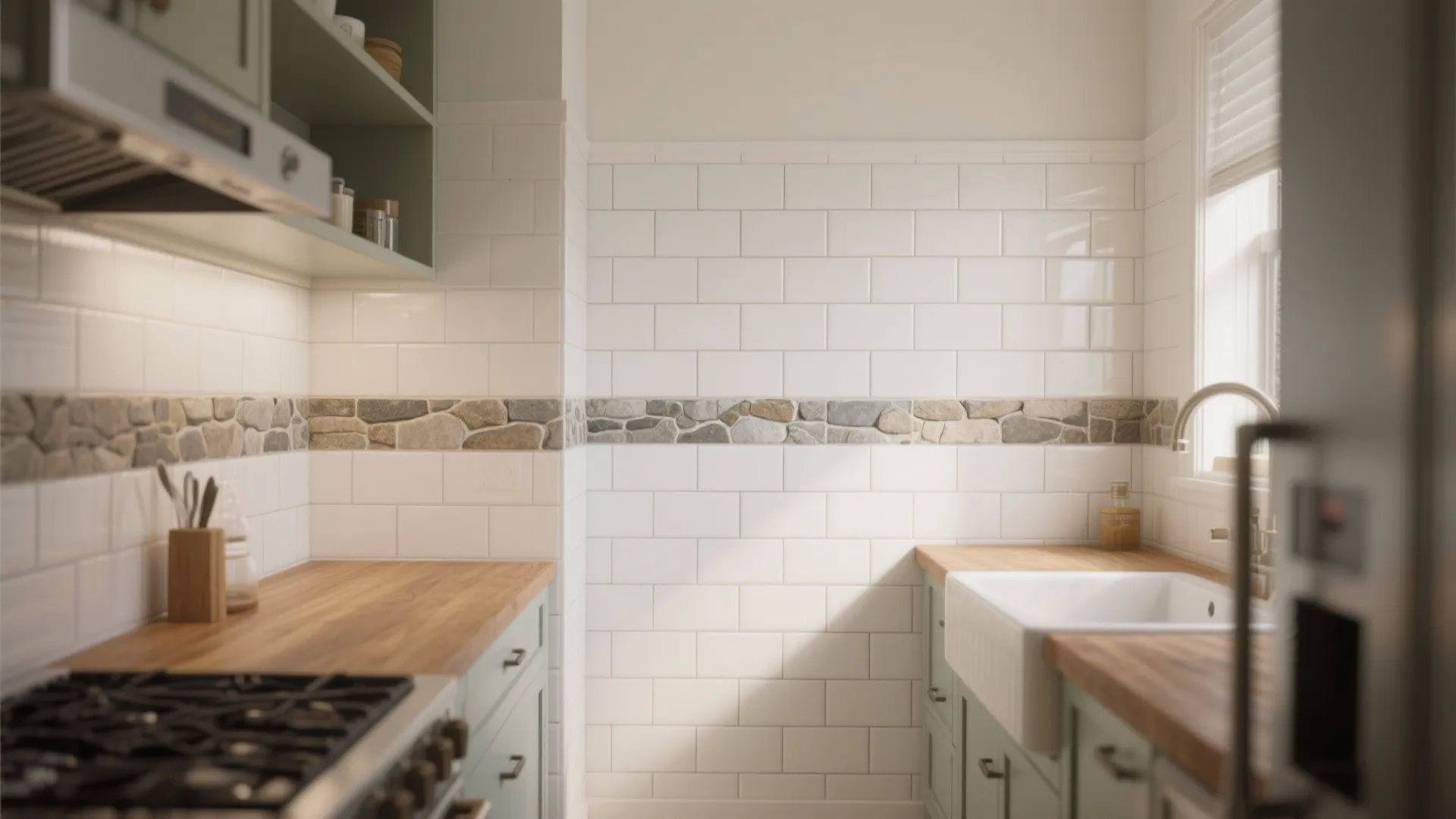 Subway Tile with Stone Accent Band