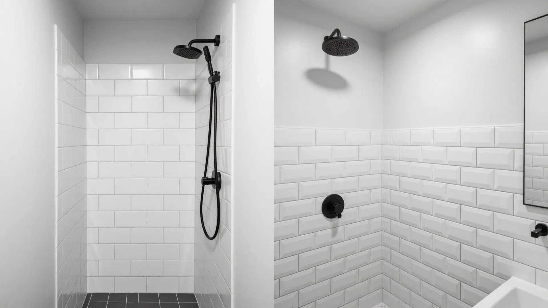 Monochrome 3D subway tiles with shadow lines