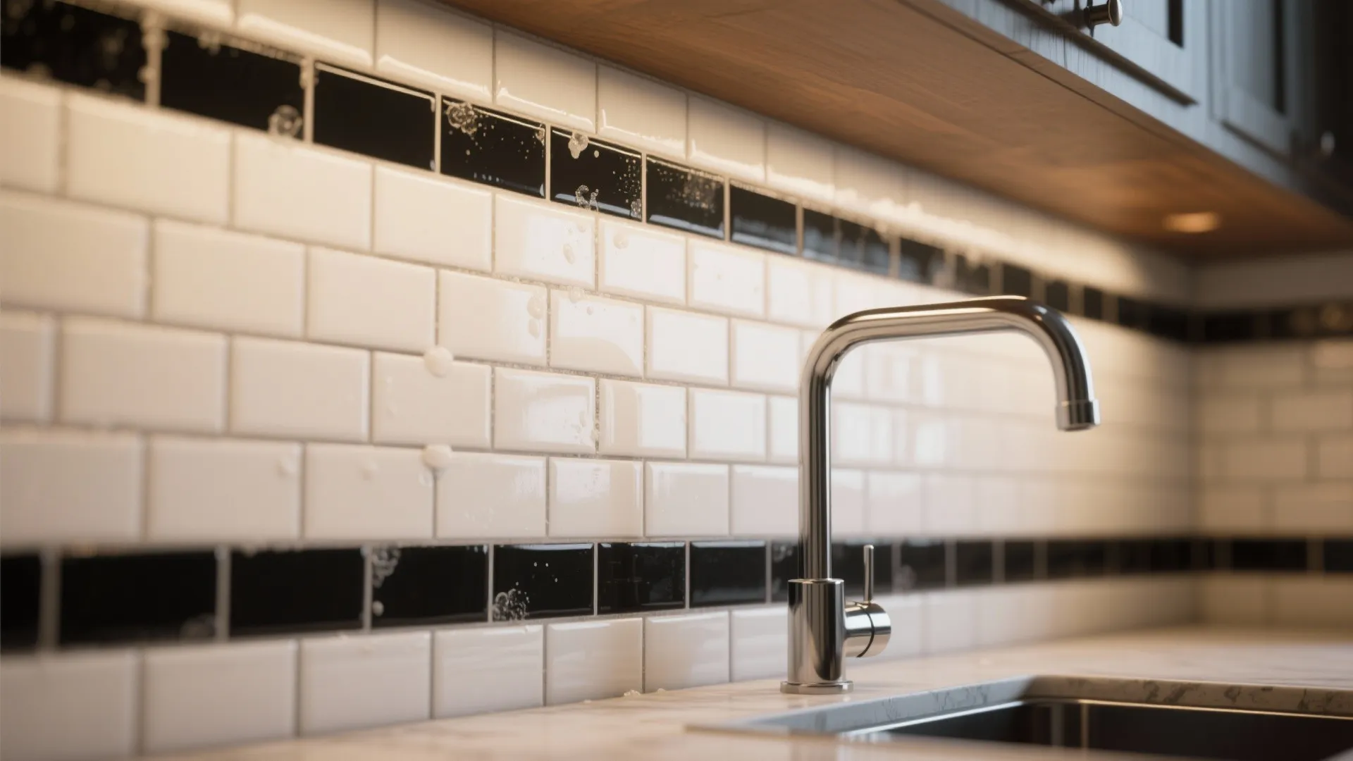 2. Subway Tile Backsplash with Black Grout