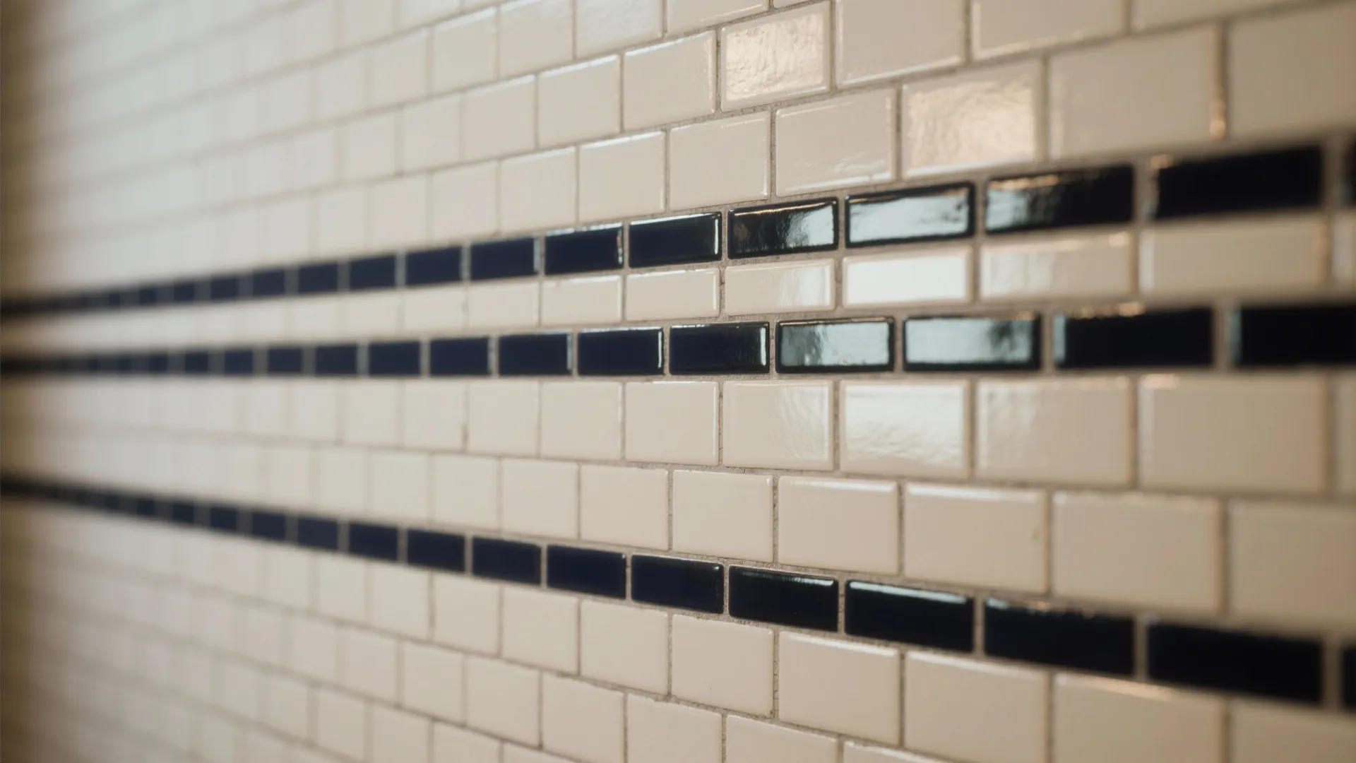 Subway tiles with bold contrasting grout lines close-up