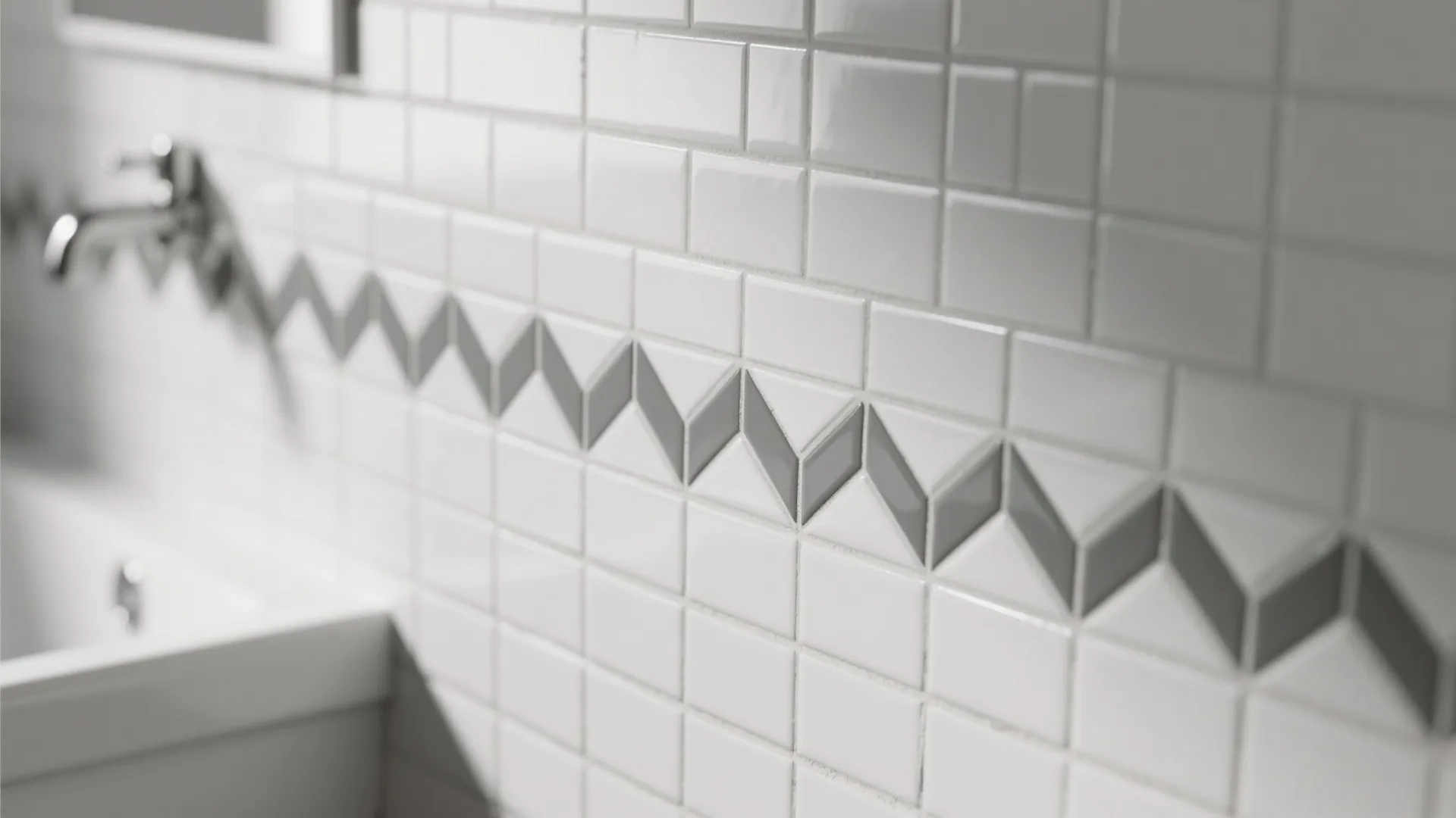 1. Classic Subway Tile with Grey Chevron Accent