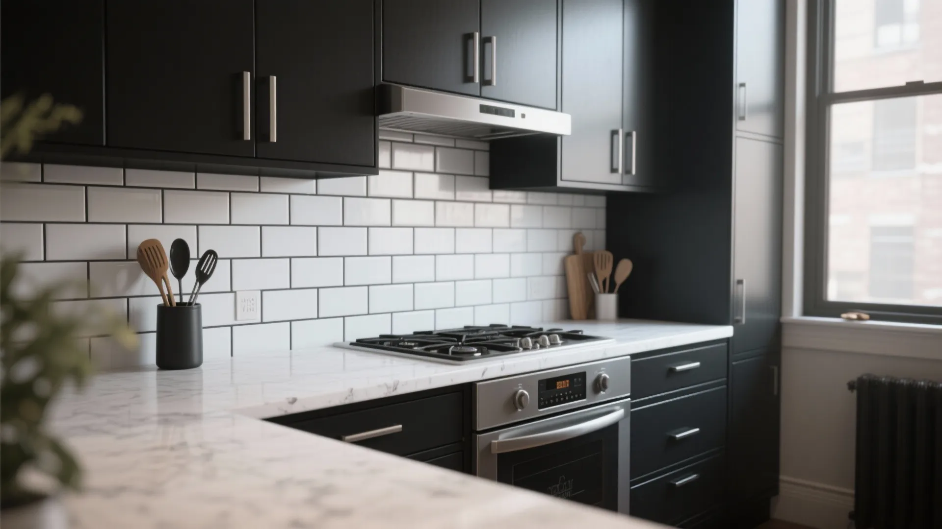 1. White Subway Tile with Dark Grout