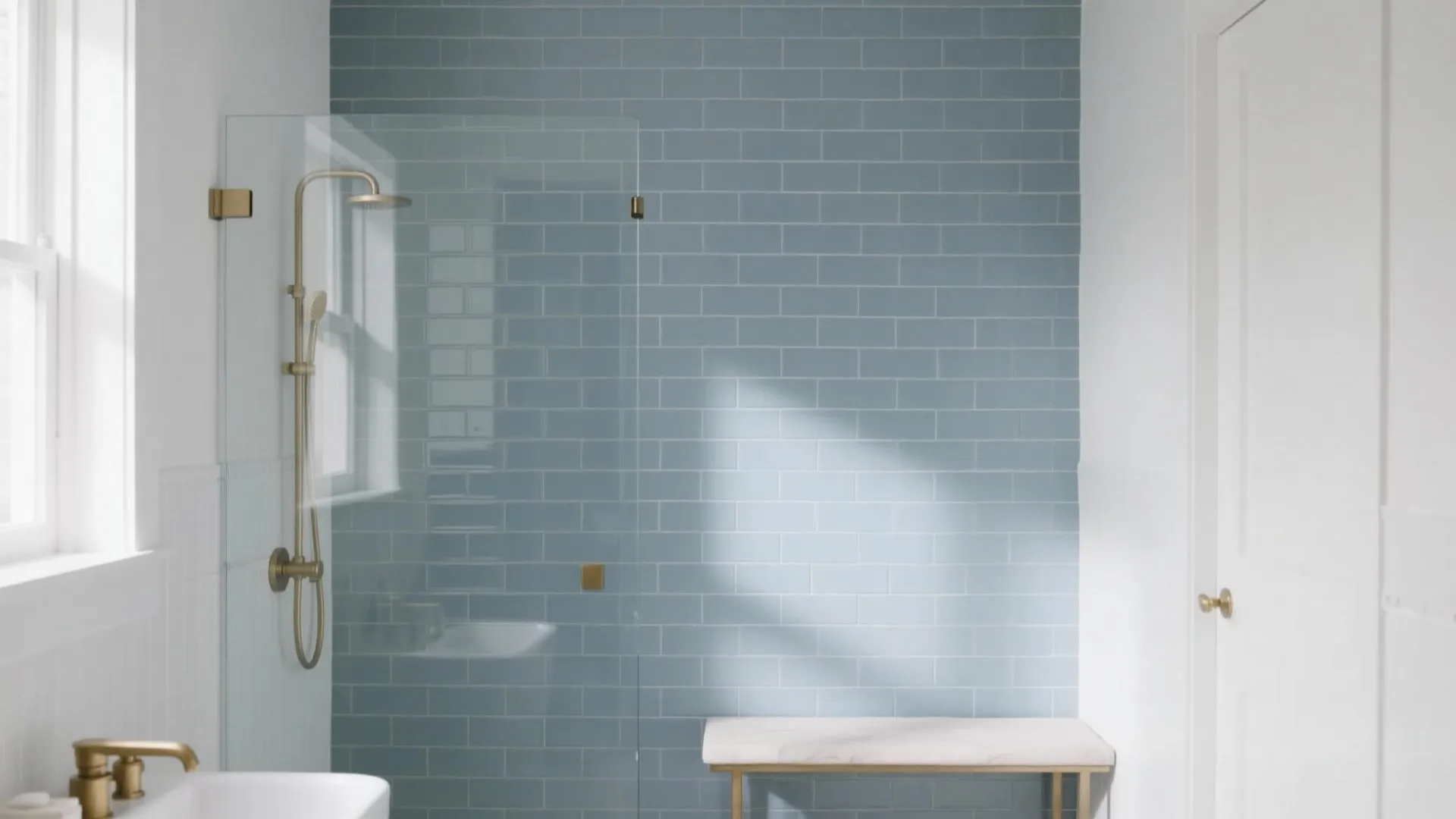 Blue-Grey Subway Tile Feature Wall