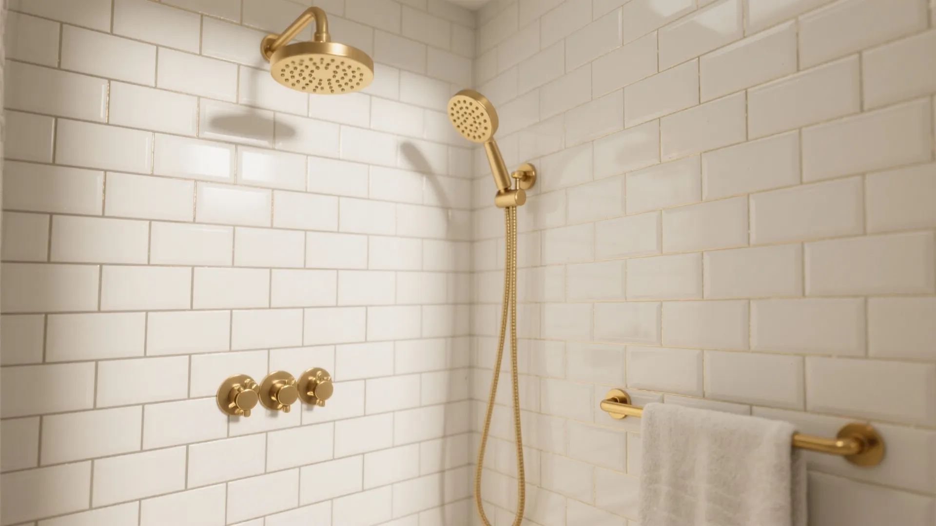 1. Gold Accents with White Subway Tiles