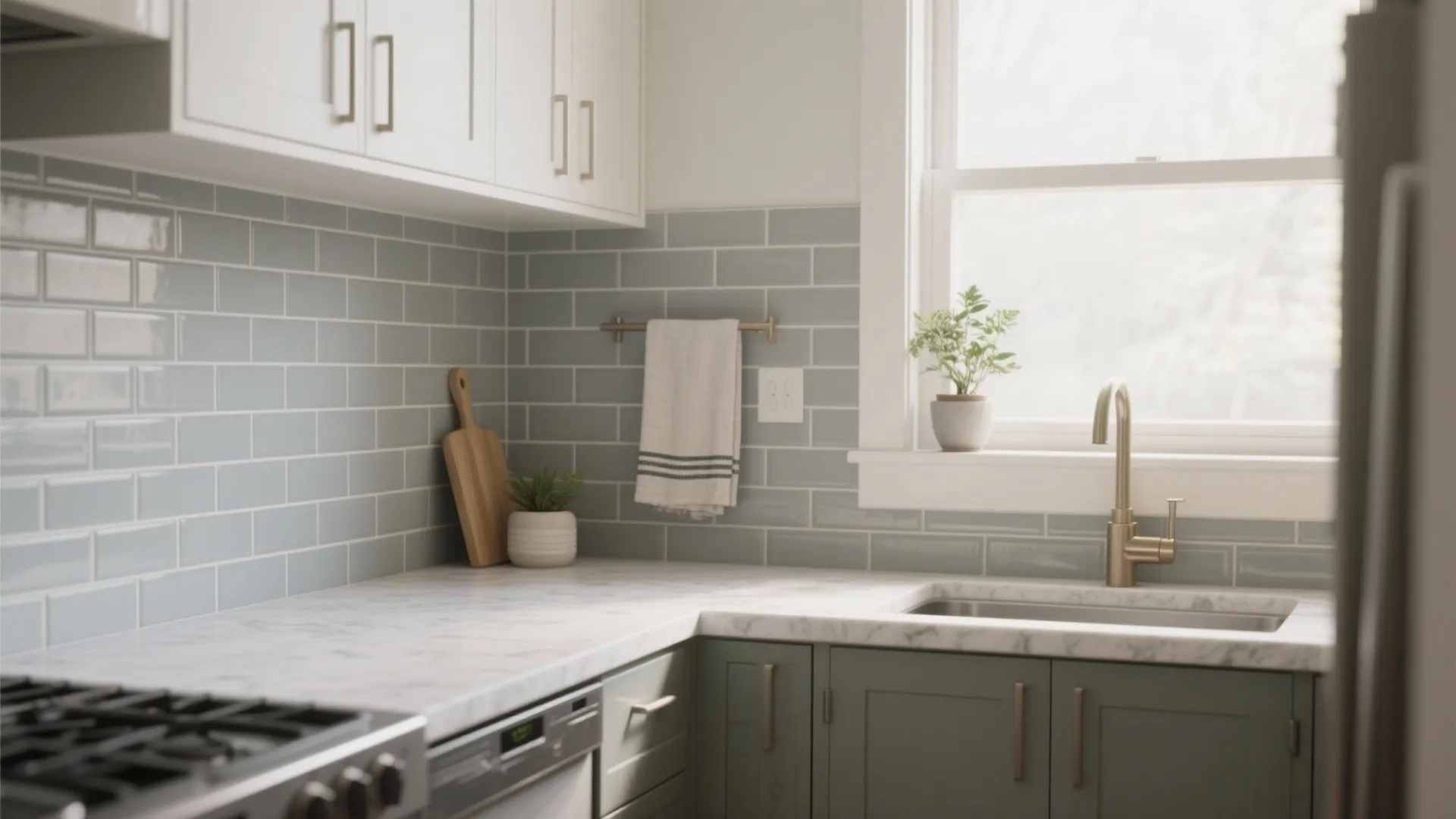 2. Light Gray Subway Tiles to Expand Visual Space