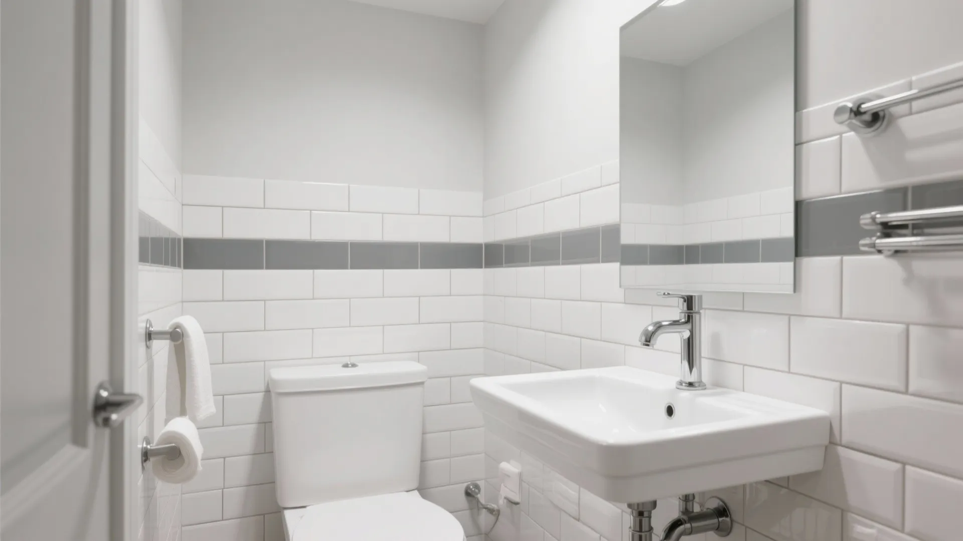 2. White Subway Tiles with Grey Grout