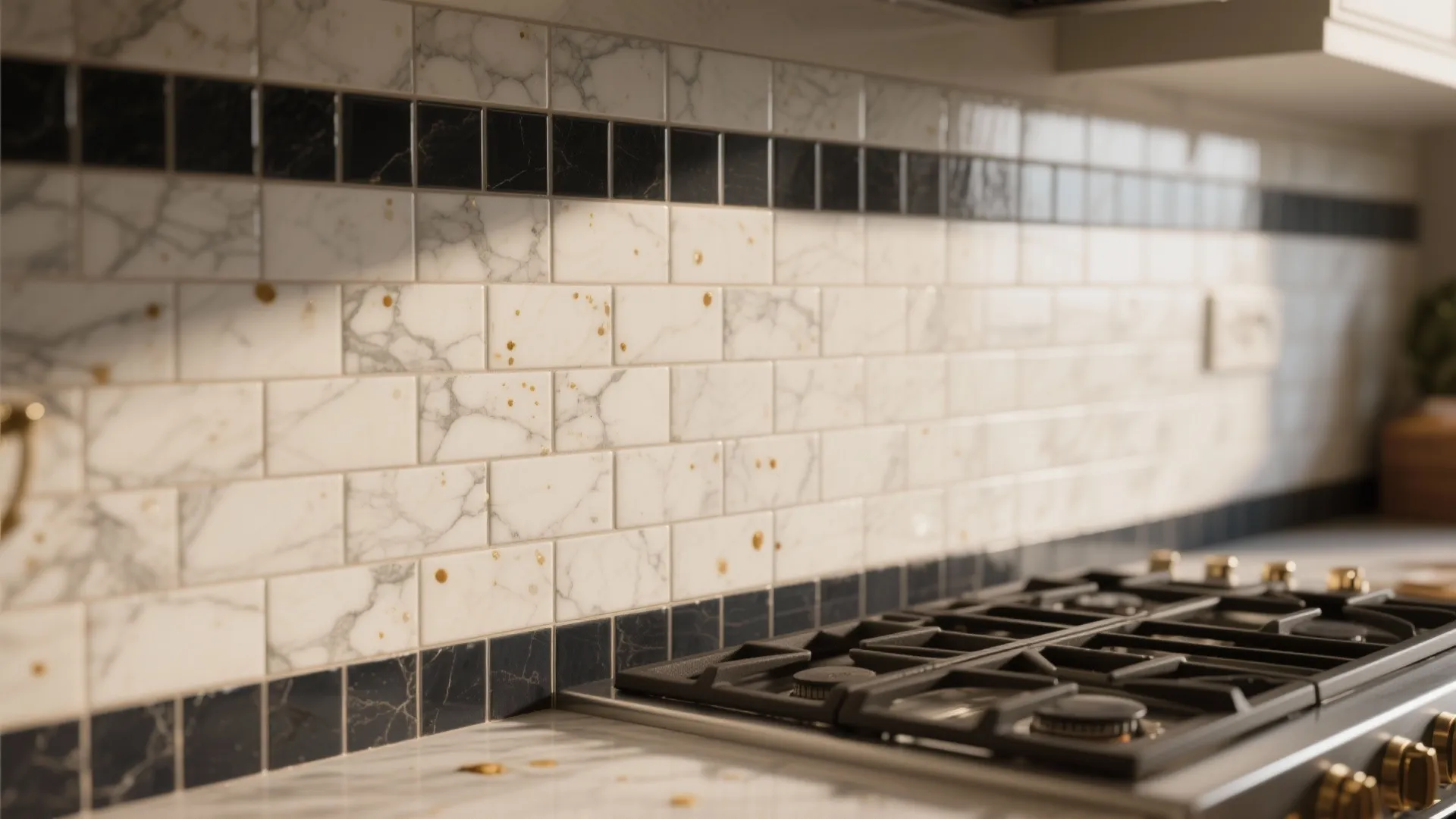 Marble subway tile with contrasting grout