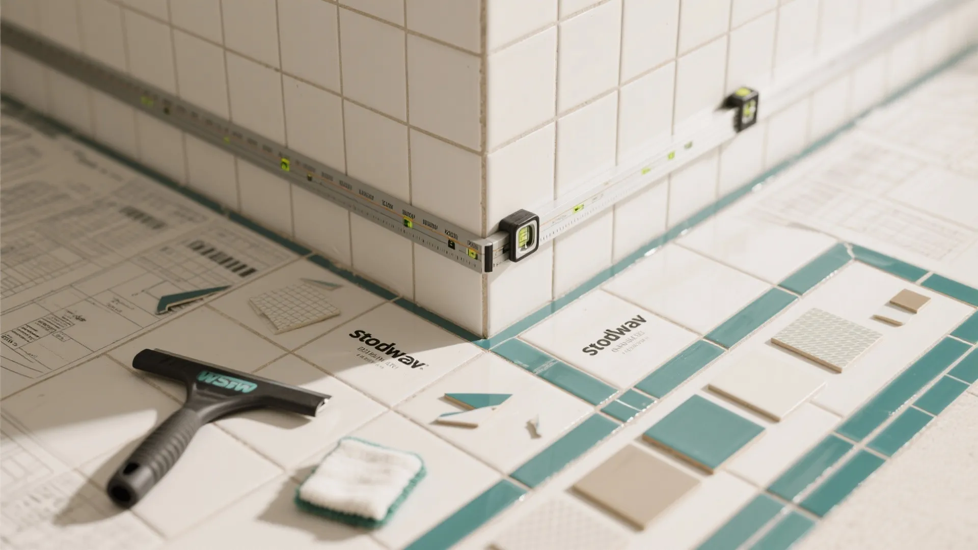 Subway tile stickers with contrasting “grout” lines