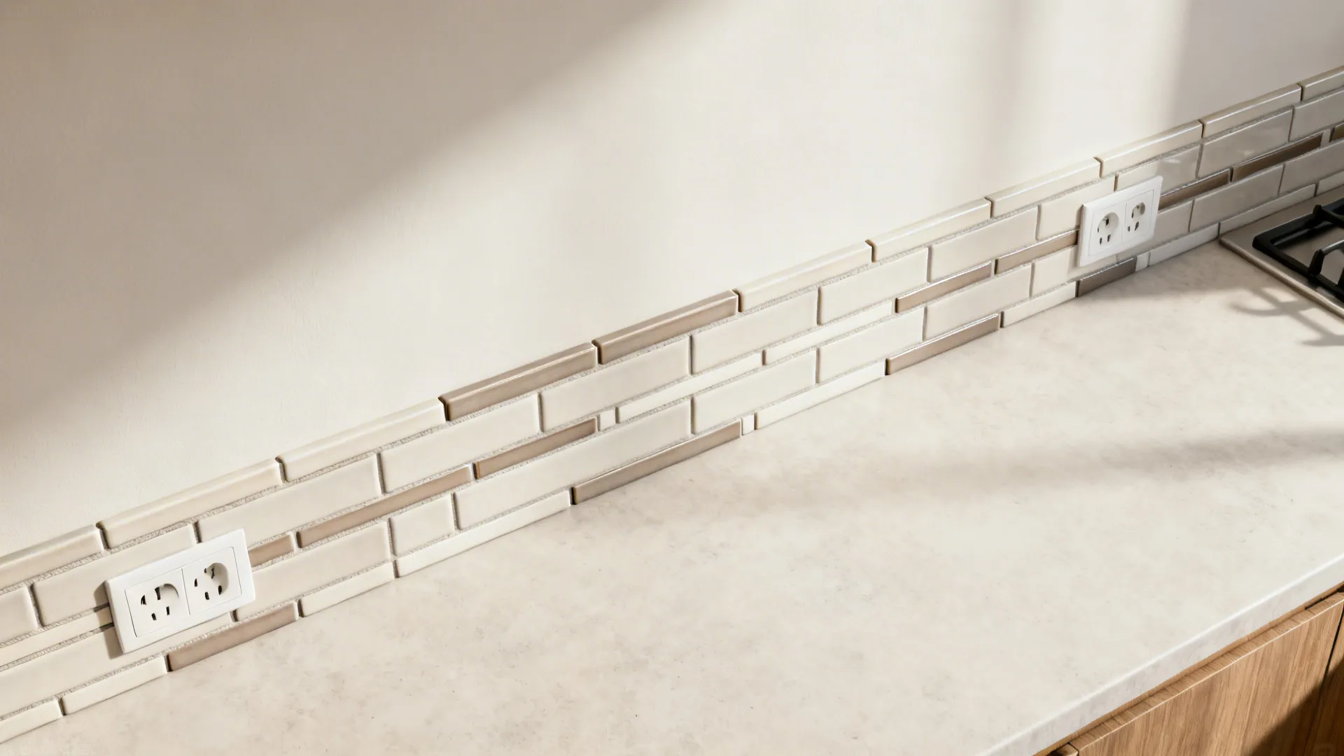 Top-down view illustrating a 1/3 stagger layout for slim subway tiles.